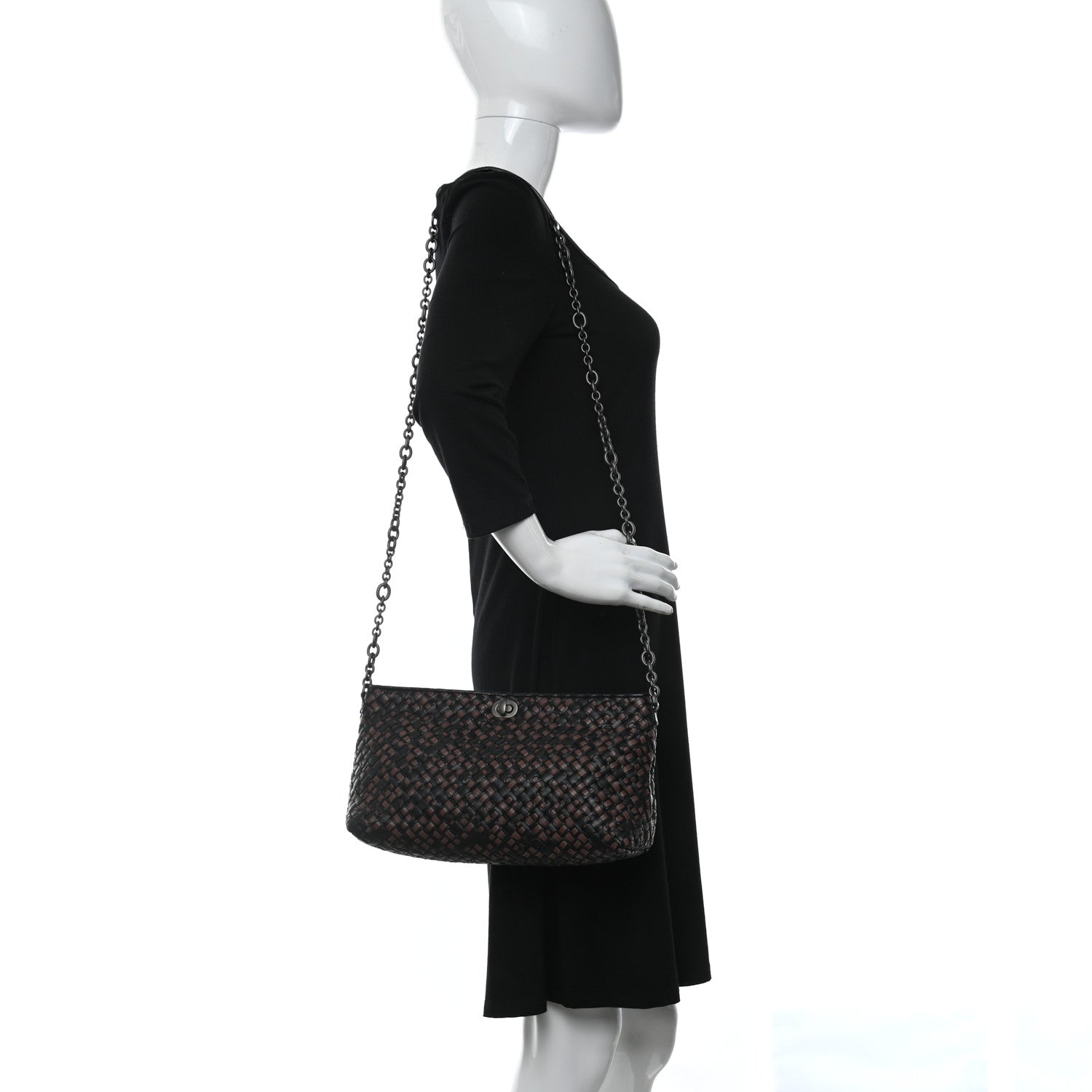 Bottega Veneta Nappa Intrecciato Chain Crossbody Black Brown 2 of 8