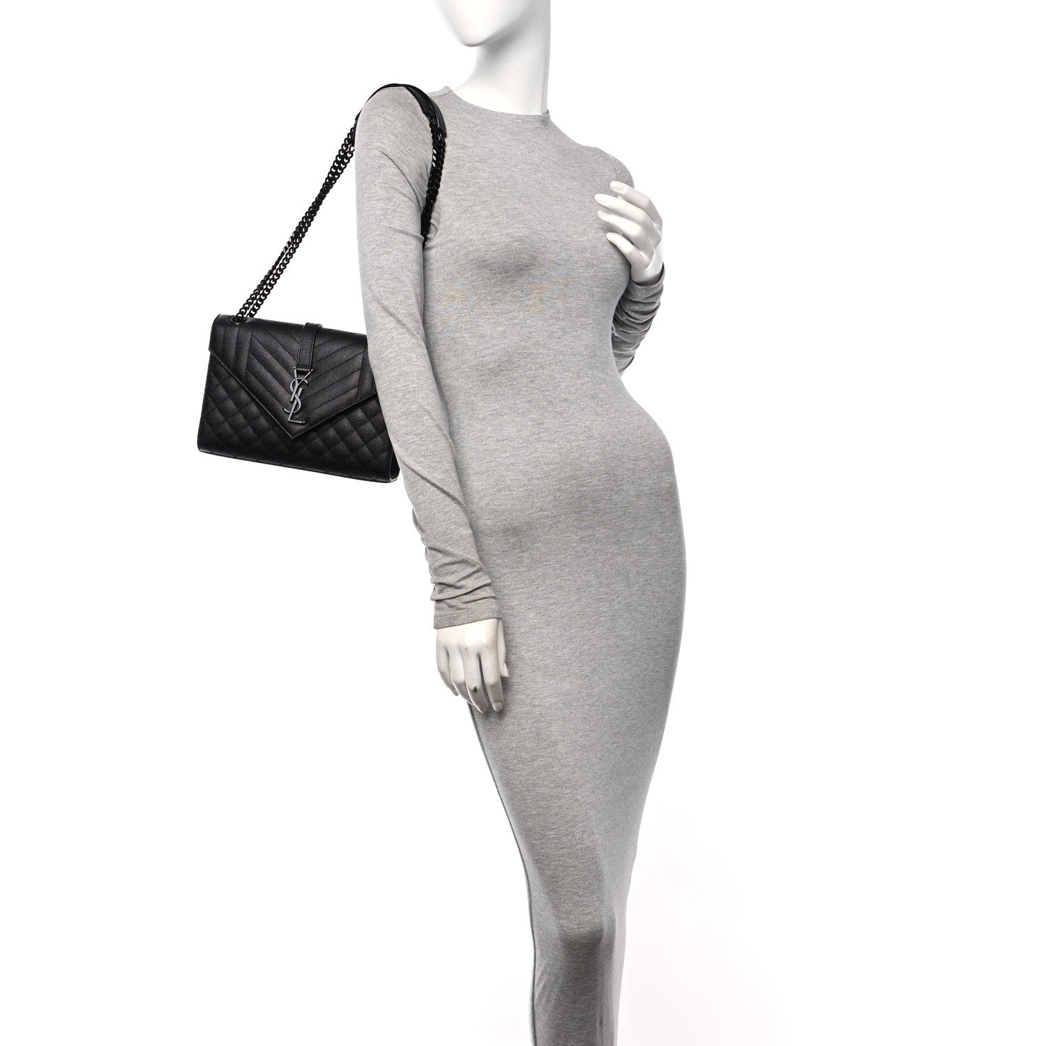Saint Laurent Grain De Poudre Textured Mixed Matelasse Triquilt Medium Monogram Monochrome Satchel Black 3 of 9