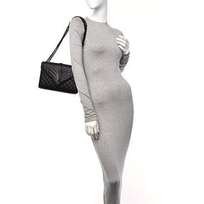 Saint Laurent Grain De Poudre Textured Mixed Matelasse Triquilt Medium Monogram Monochrome Satchel Black 3 of 9