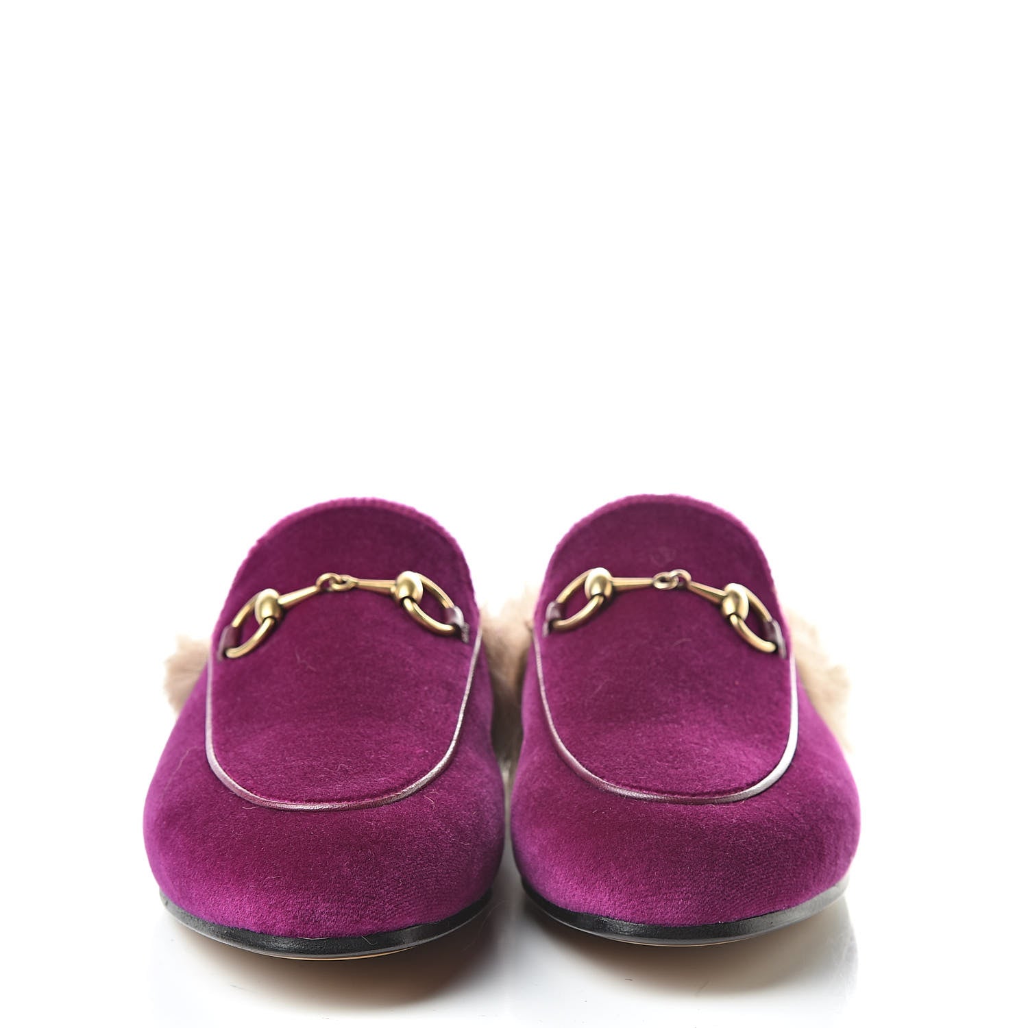 Gucci Velvet Fur Womens Princetown Slippers 36 Fucsia Violet Cyclamen Natural 2 of 8