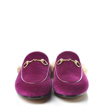 Gucci Velvet Fur Womens Princetown Slippers 36 Fucsia Violet Cyclamen Natural 2 of 8