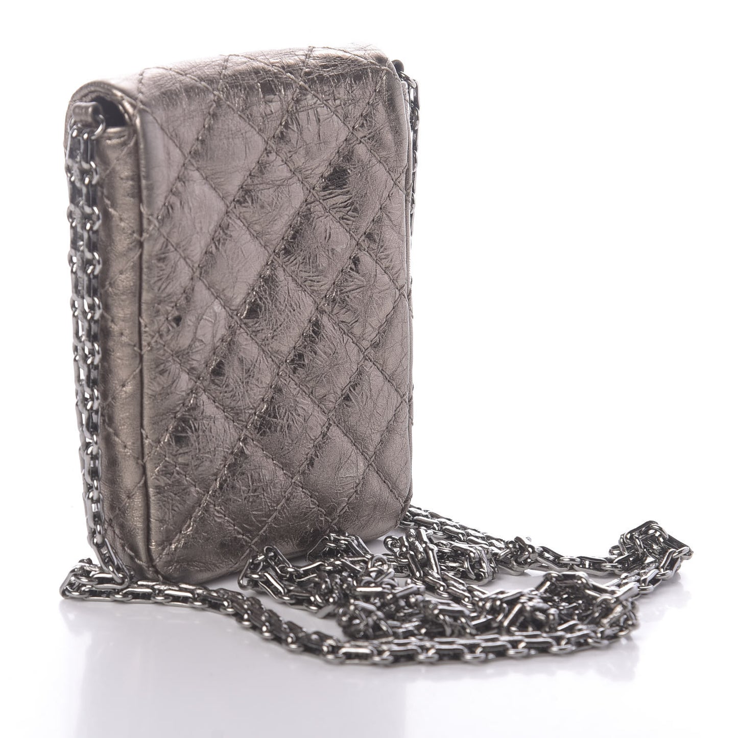 Metallic Aged Calfskin Quilted 2.55 Reissue Phone Case Dark Silver