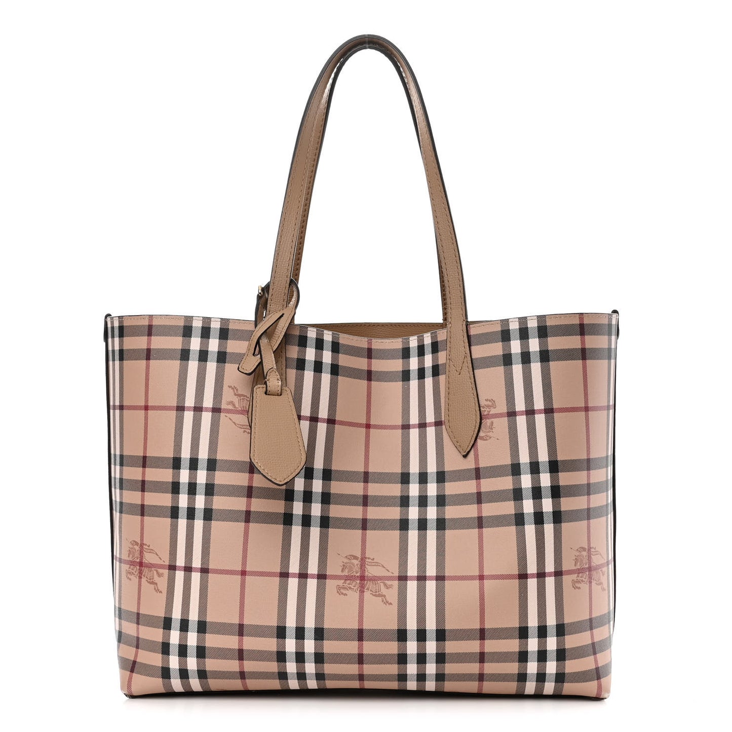Grainy Calfskin Haymarket Check Medium Reversible Tote Camel