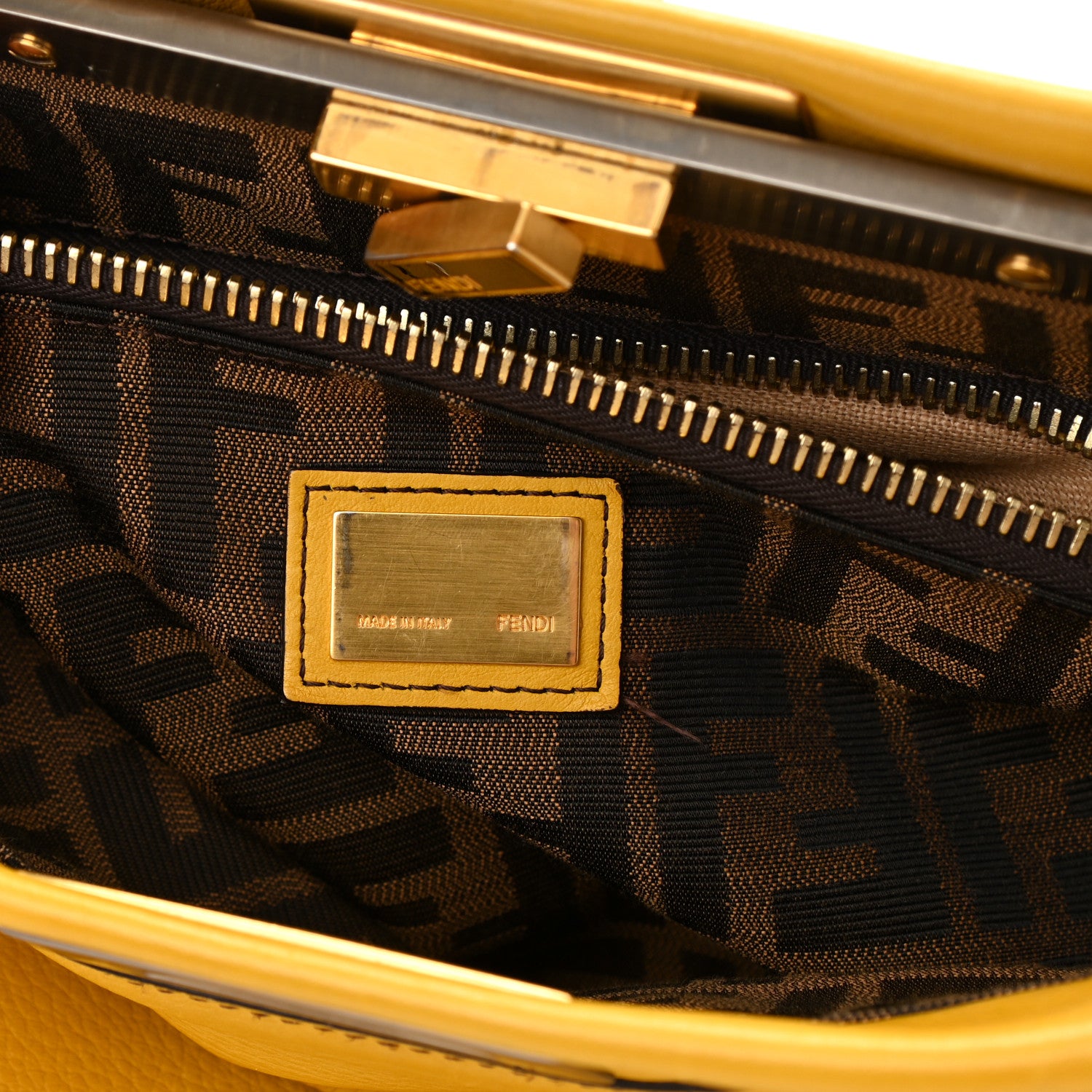 Fendi Vitello Zucca Large Peekaboo Iconic Satchel Yellow Tobacco 6 of 7