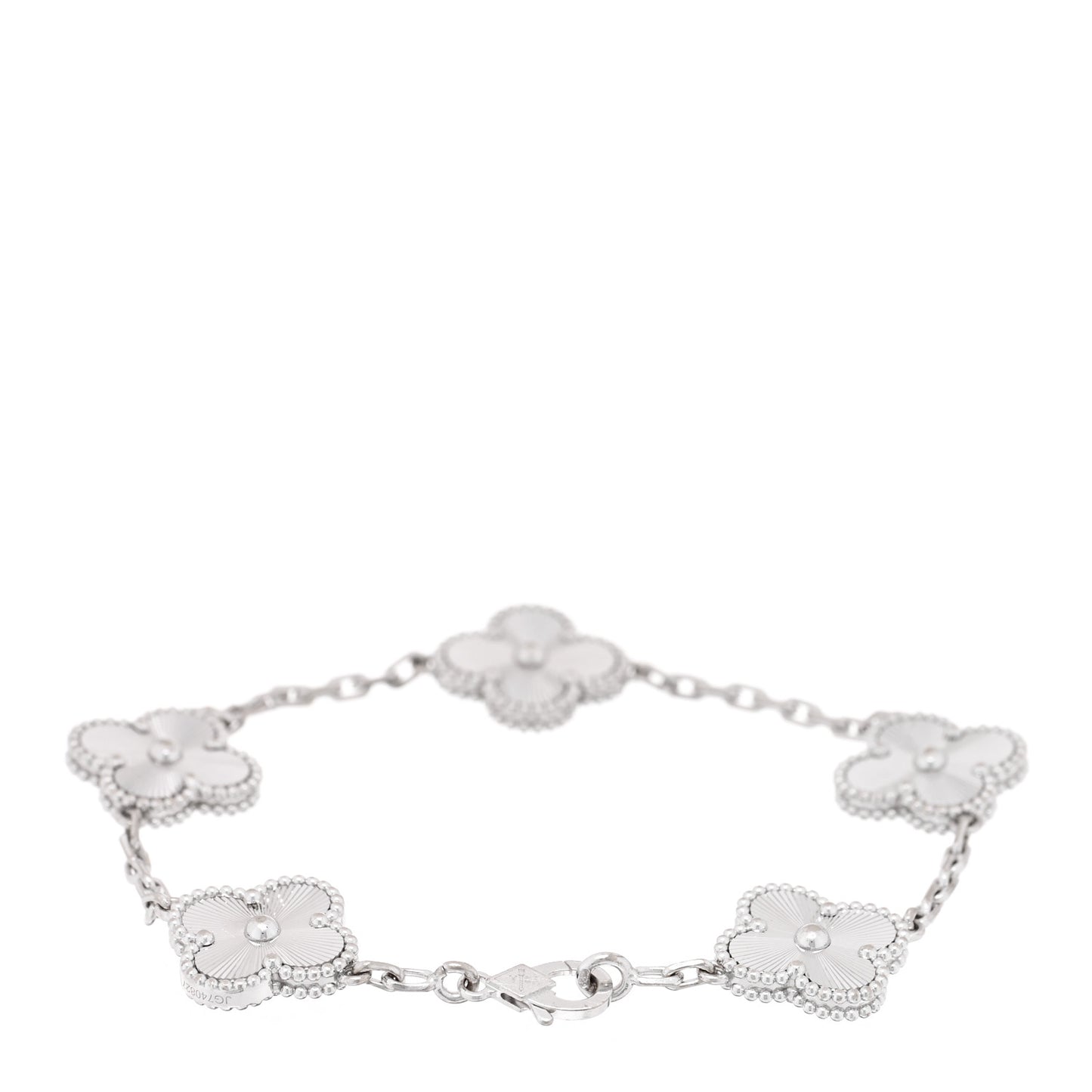 18K White Gold 5 Motifs Guilloche Vintage Alhambra Bracelet