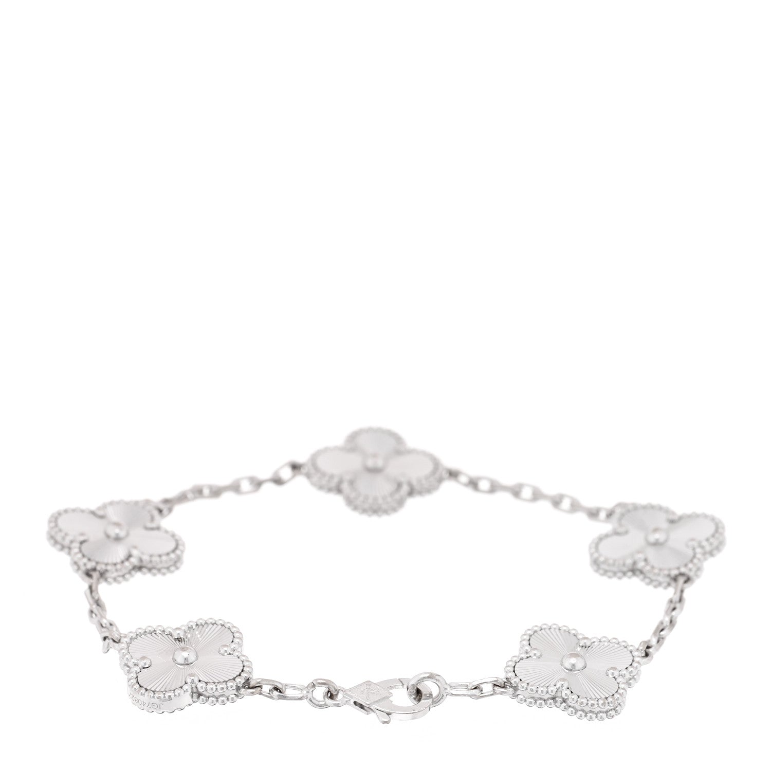 Van Cleef & Arpels 18K White Gold 5 Motifs Guilloche Vintage Alhambra Bracelet 2 of 4