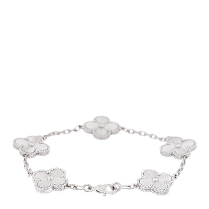 Van Cleef & Arpels 18K White Gold 5 Motifs Guilloche Vintage Alhambra Bracelet 2 of 4