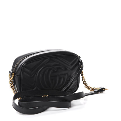 Gucci Calfskin Matelasse Mini GG Marmont Chain Shoulder Bag Black 3 of 10