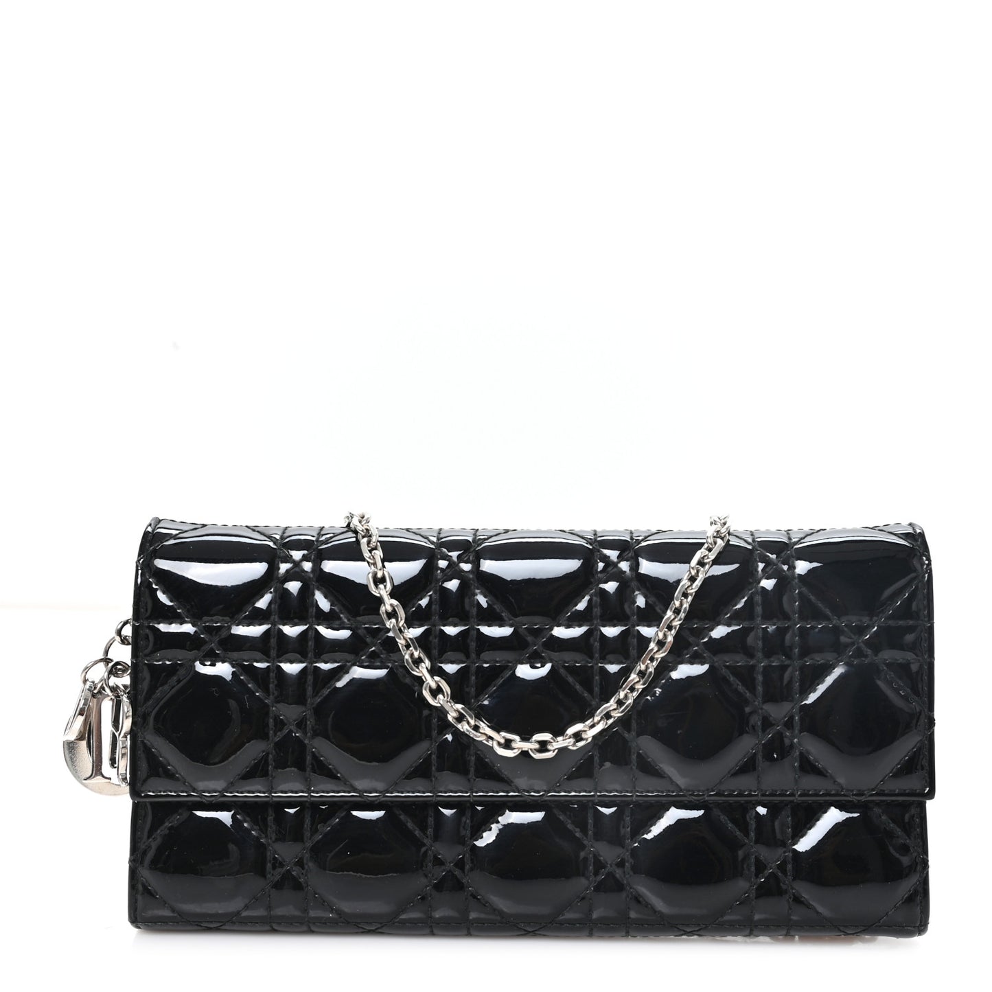 Patent Cannage Lady Dior Rendezvous Wallet On Chain Black