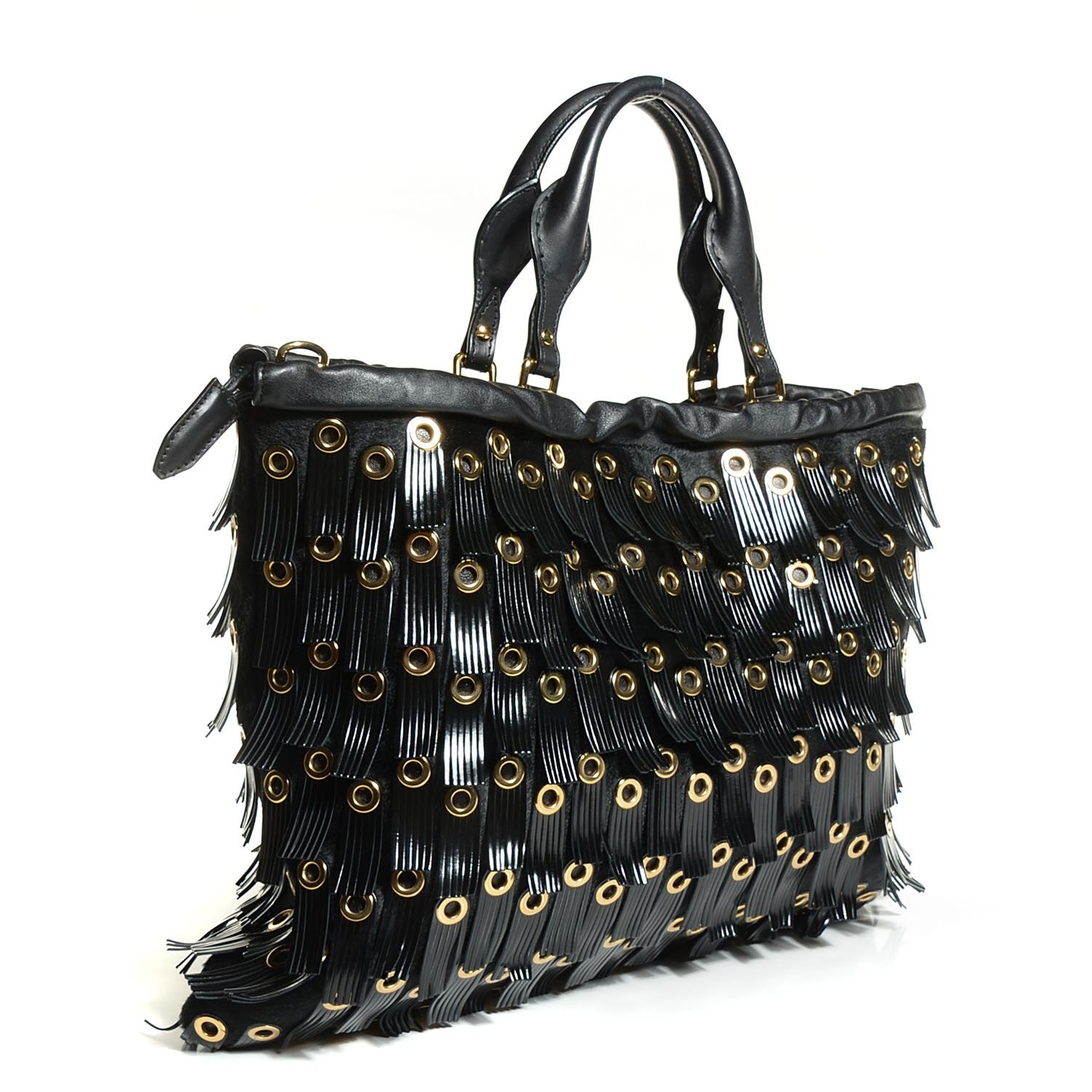 Burberry Calf Hair Patent Grommet Fringe Big Crush Tote Black 3 of 15