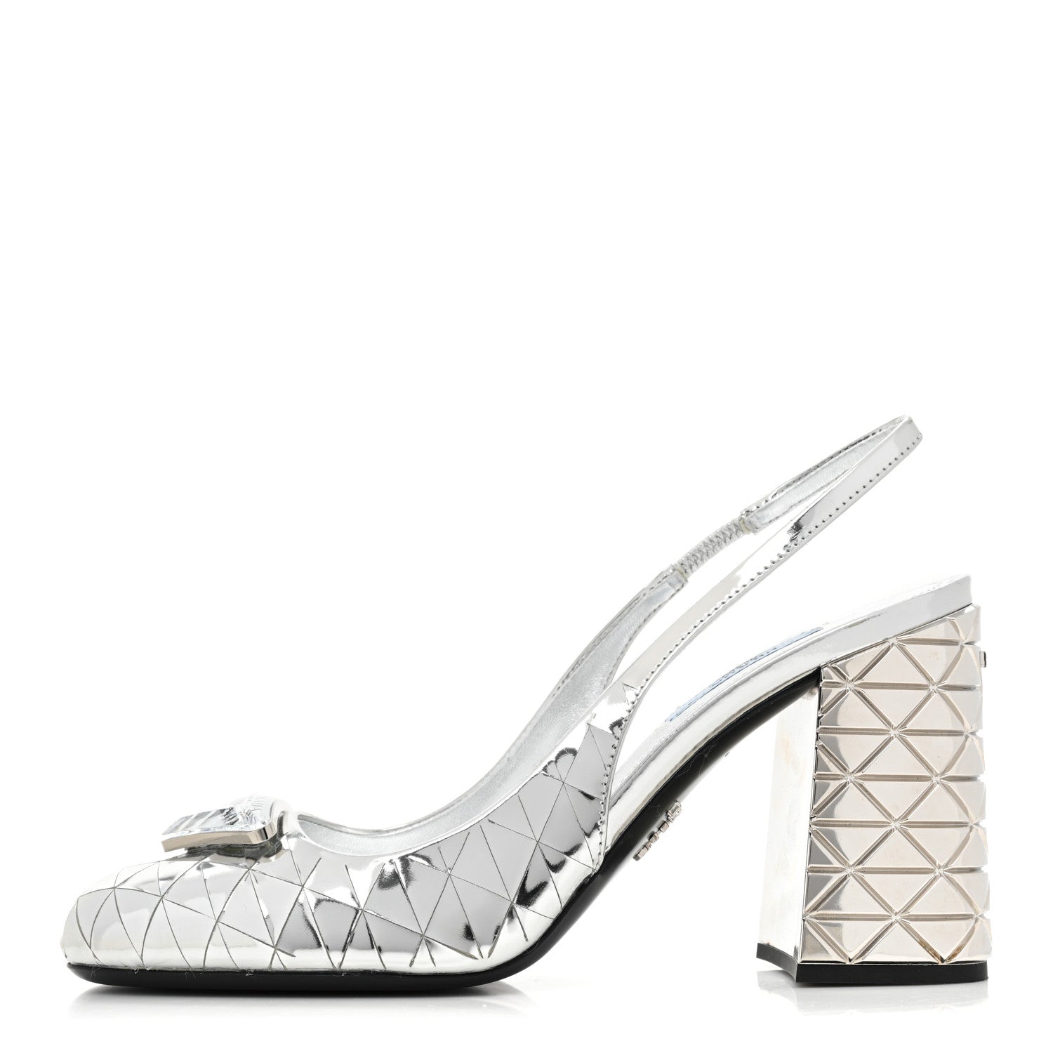 Prada Spazzolato Triangle Logo Slingback 90mm Pumps 38 Argento 1 of 9