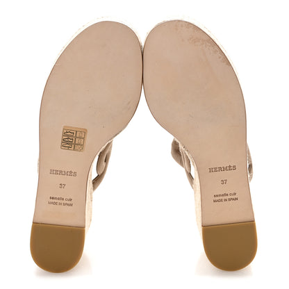 Hermes Suede Goatskin Ithea 30 Espadrille Wedge Sandals 37 Beige Sable 6 of 10