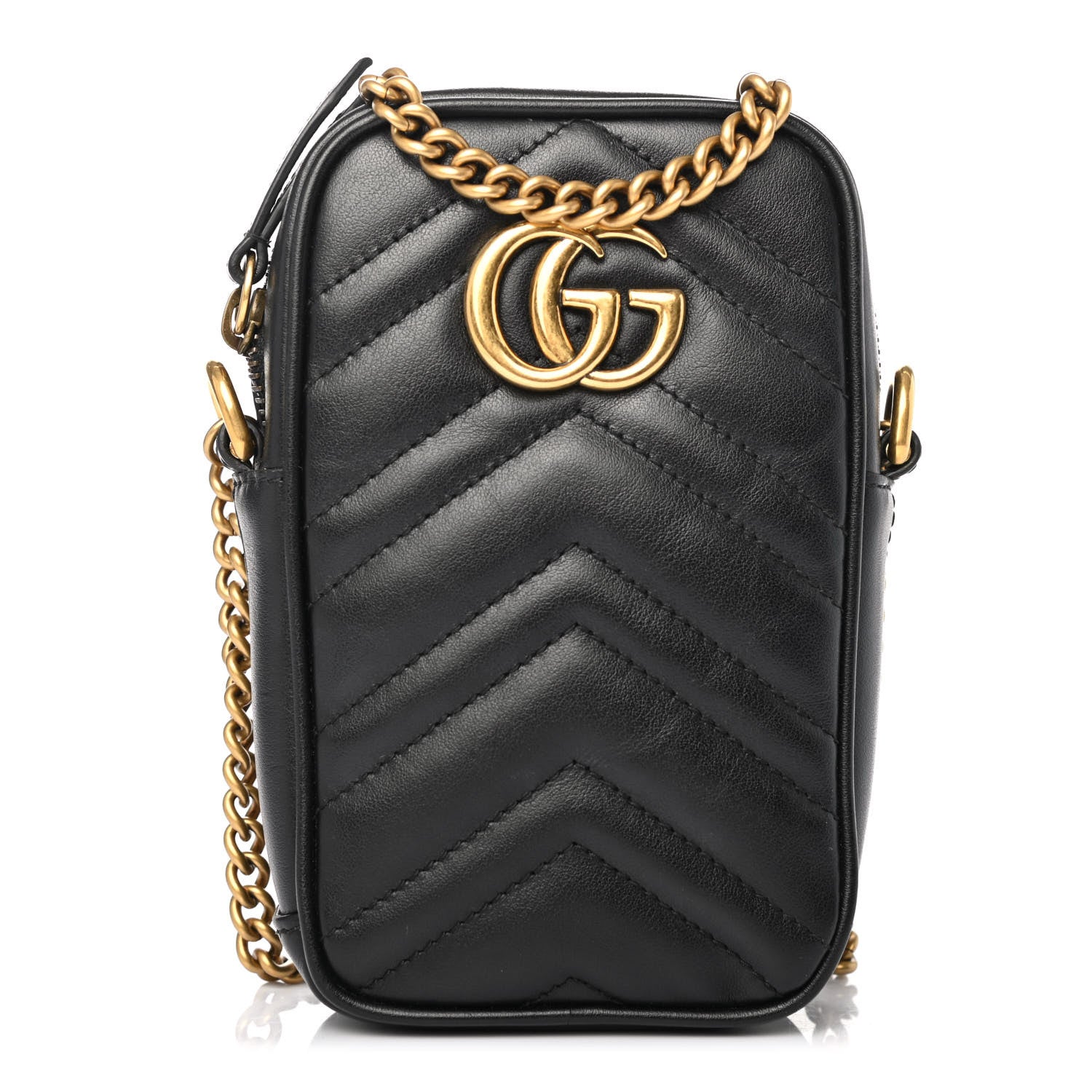 Gucci Calfskin Matelasse Mini GG Marmont Crossbody Bag Black 1 of 4