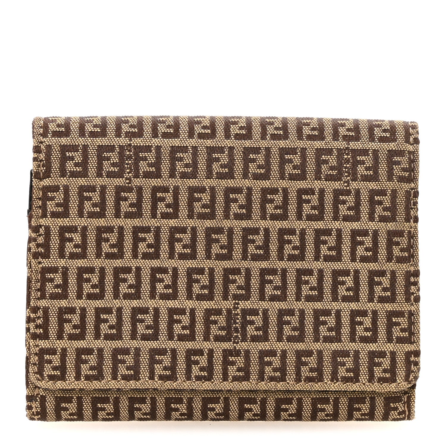 Fendi Zucchino Compact Wallet Toro Mogano Panna 1 of 15
