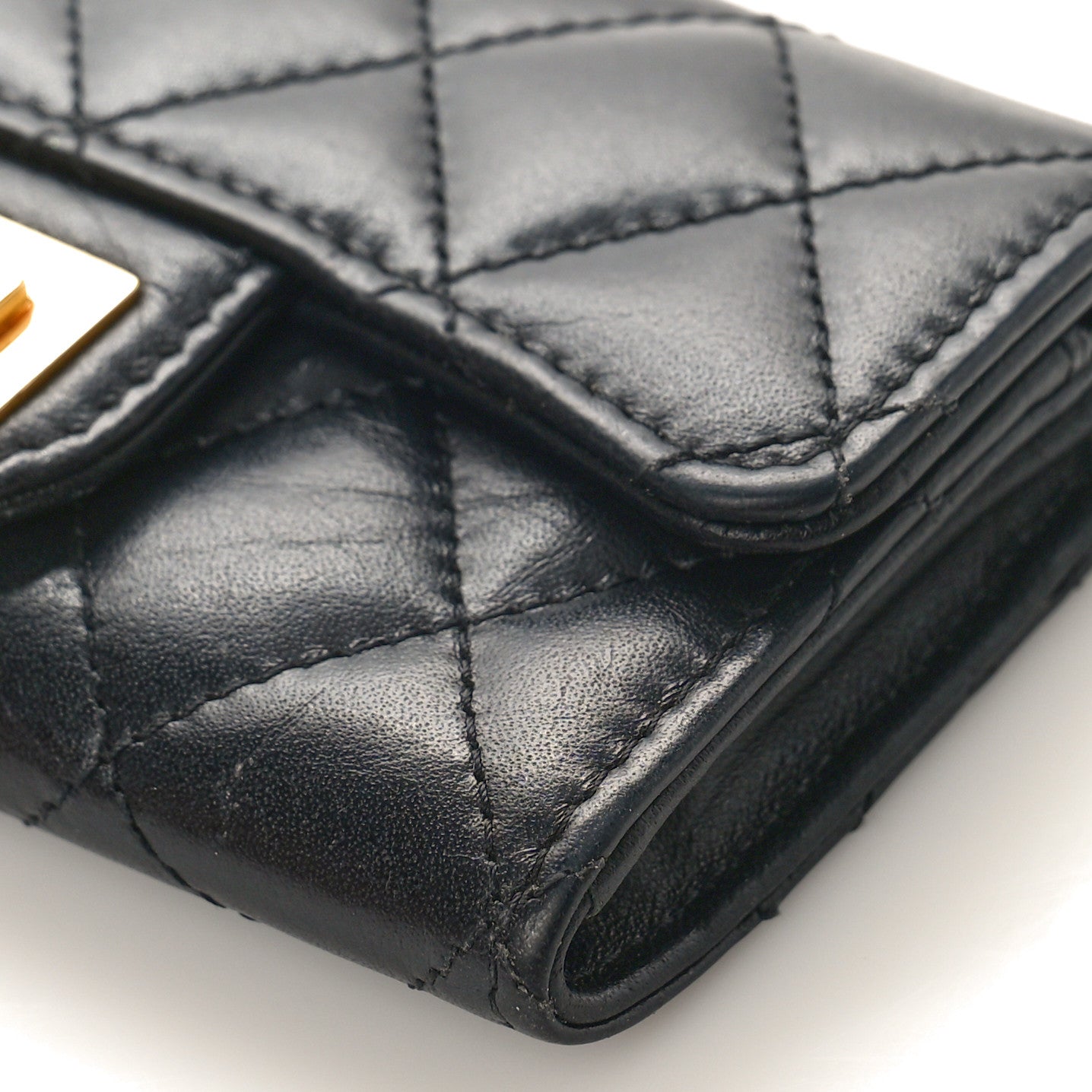 Aged Calfskin Quilted Reissue Flap Card Holder Black