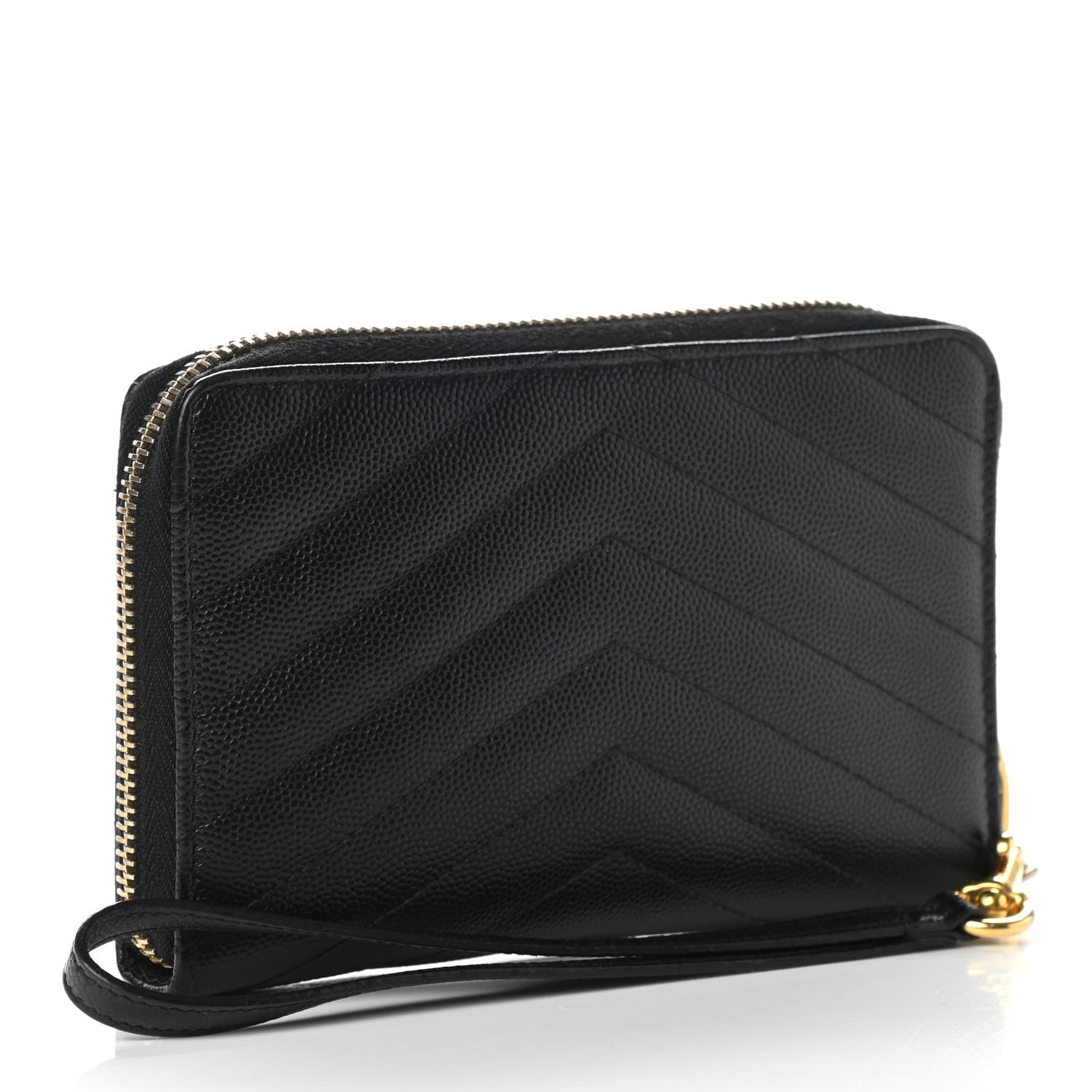 Saint Laurent Grain De Poudre Matelasse Chevron Monogram Zip Around Wallet Black 3 of 14