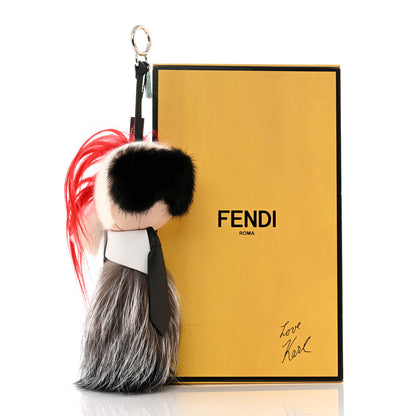 Fendi Fox Mink Goat Fur Nappa Karlito Bag Charm Black Foresta Rosso 5 of 5
