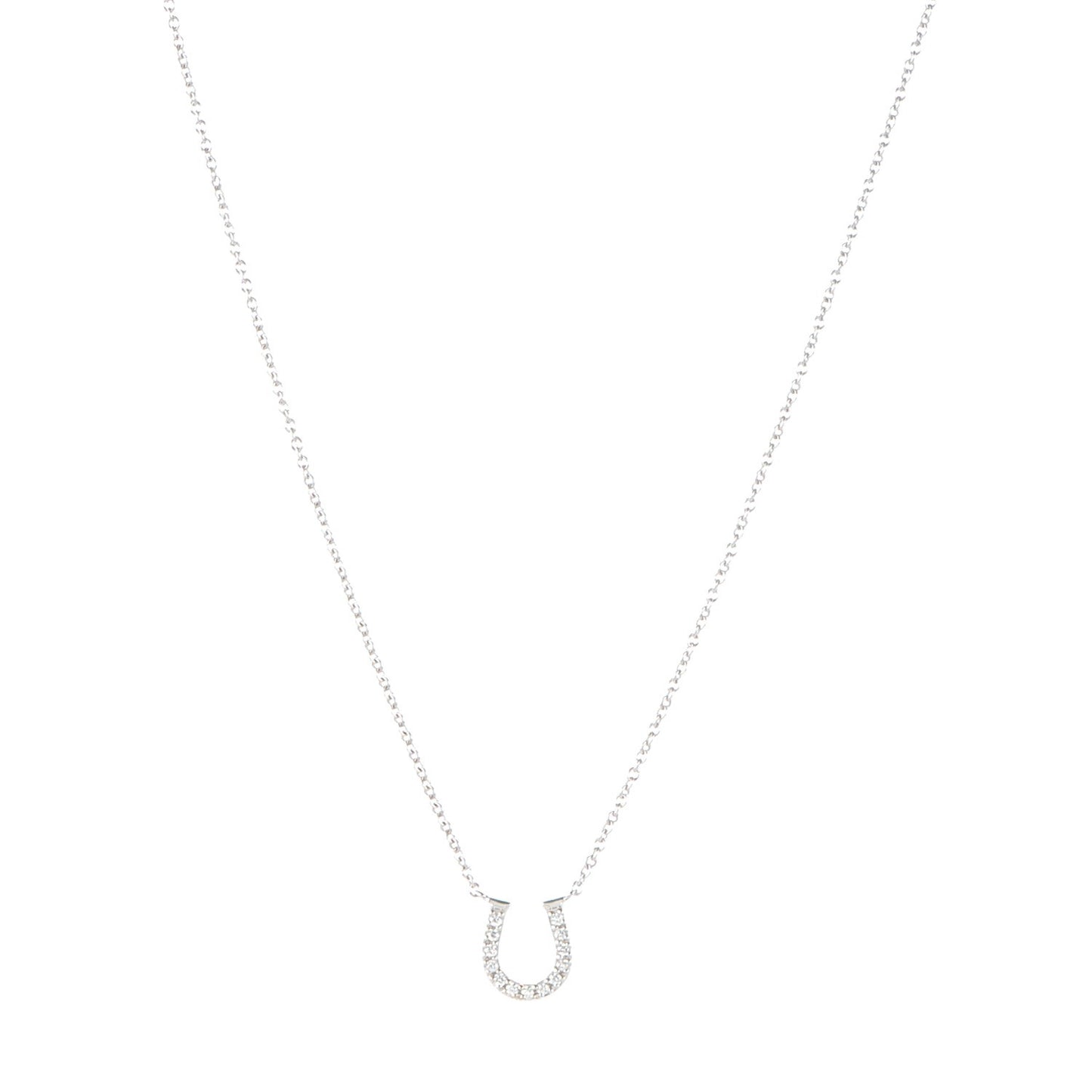 18K White Gold Diamond Mini Metro Horseshoe Pendant Necklace