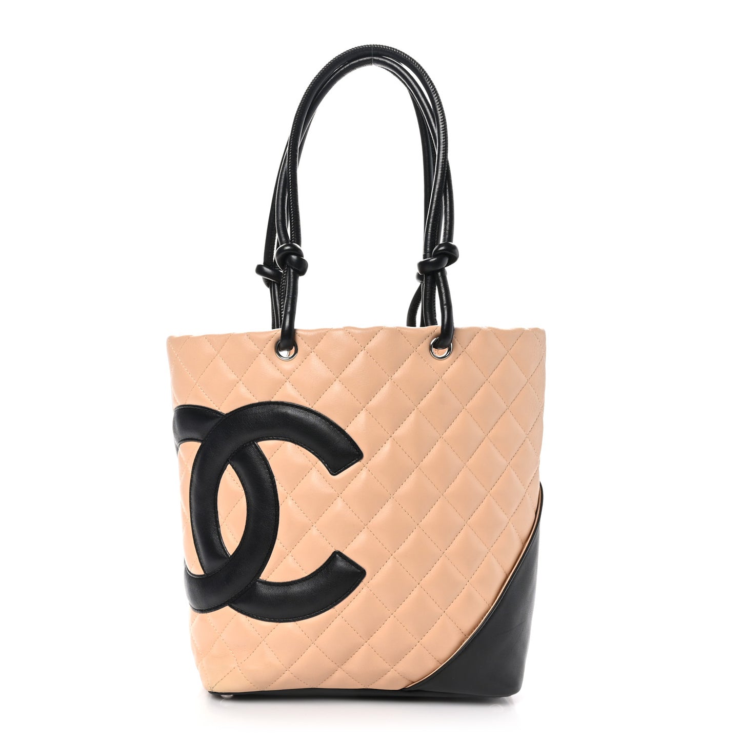 Calfskin Quilted Medium Cambon Tote Beige Black
