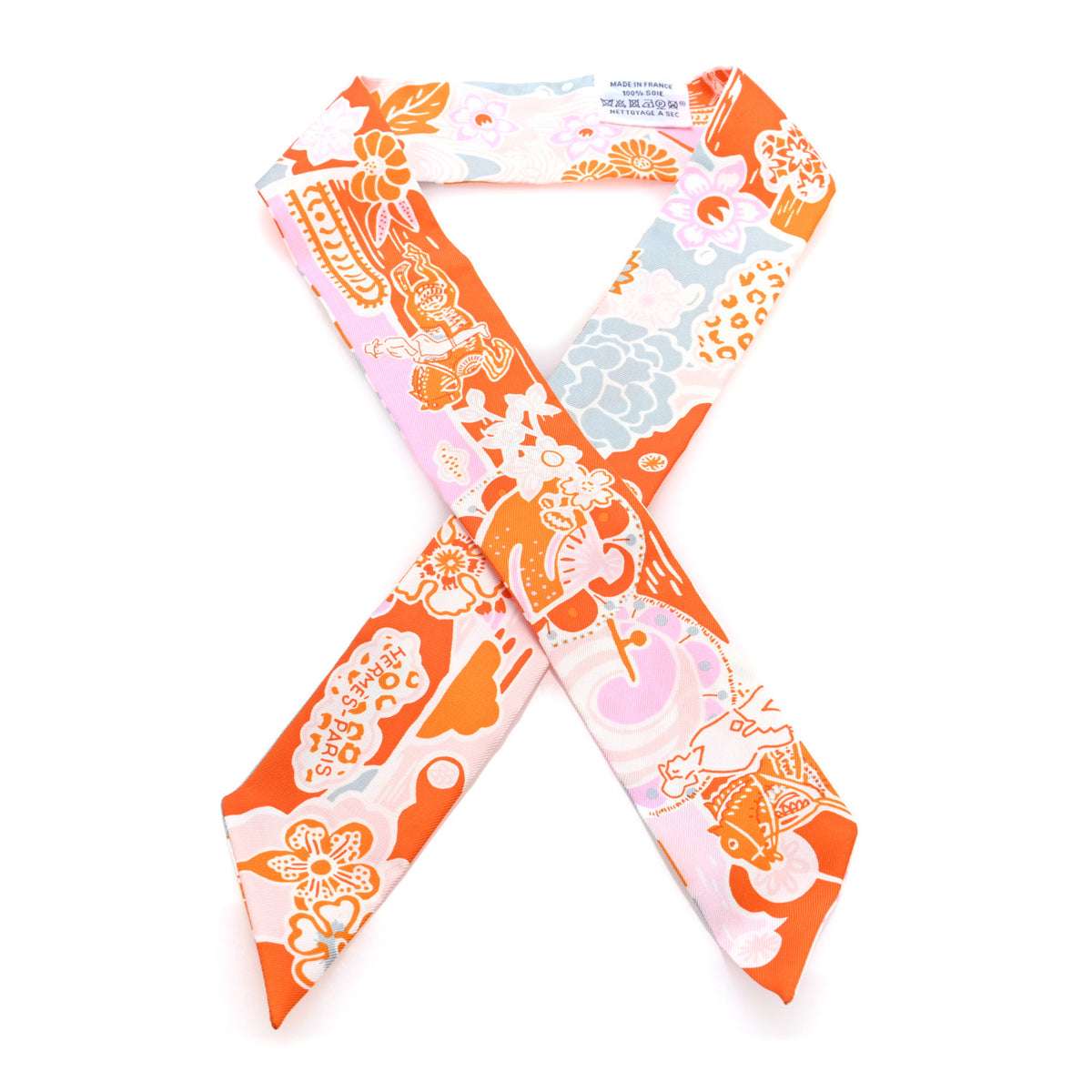 Hermes Silk Bingata Twilly Orange Rose Gris 1 of 3