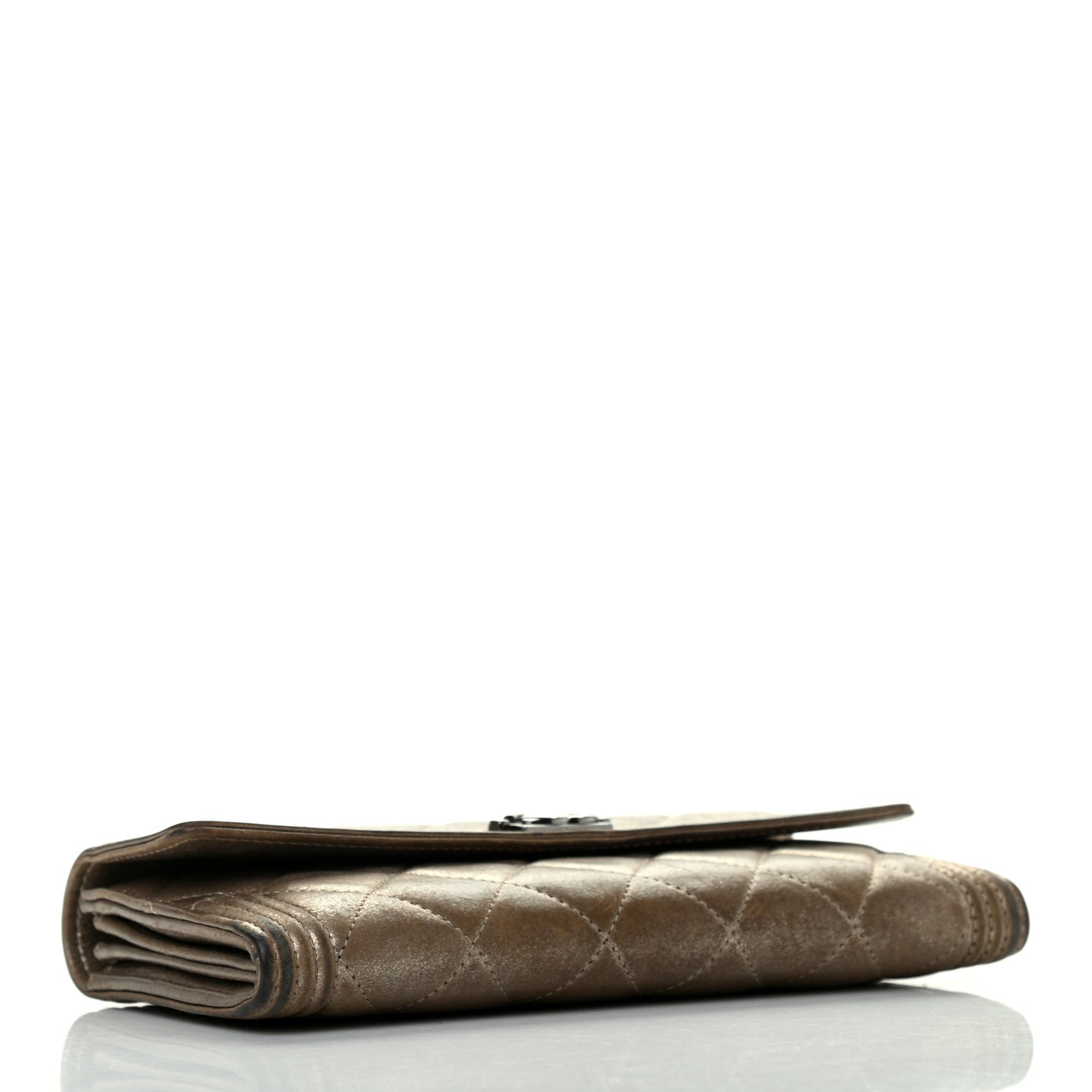 CHANE Iridescent Calfskin Quilted Boy Flap Wallet Dark Gold