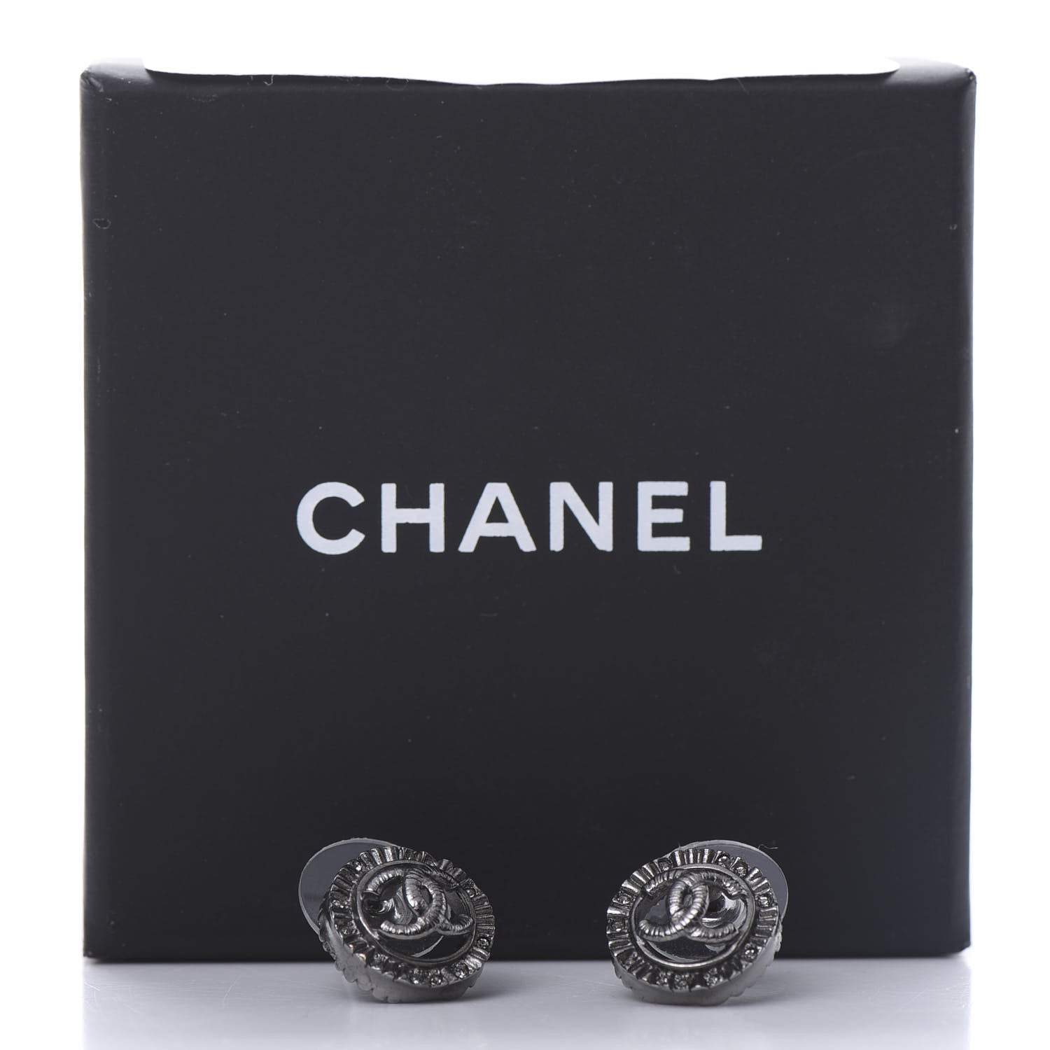 Chanel Ruthenium Crystal CC Round Earrings Silver 5 of 5