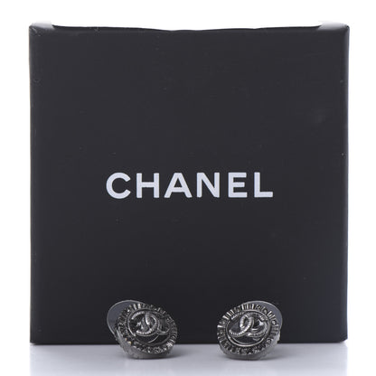 Chanel Ruthenium Crystal CC Round Earrings Silver 5 of 5