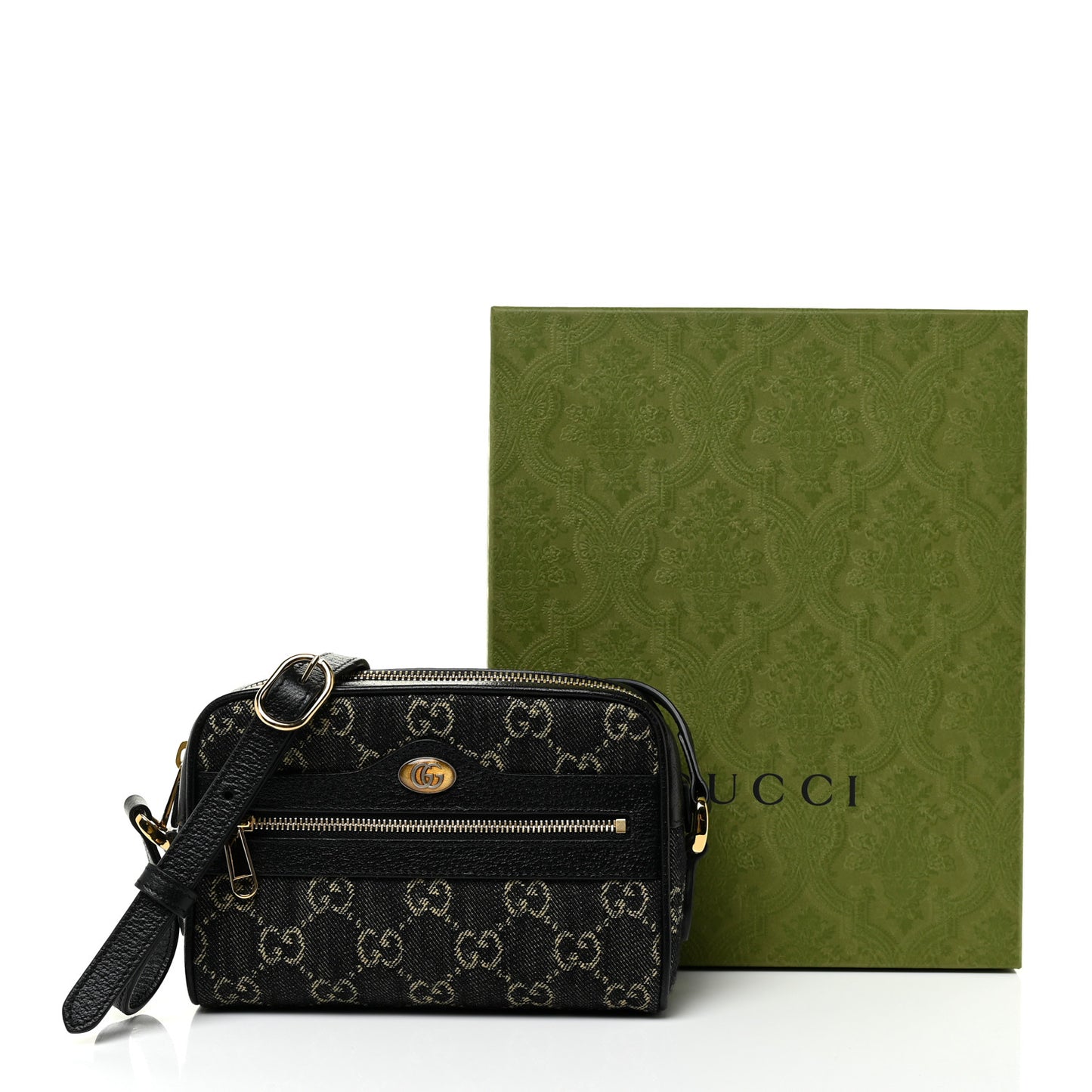 Jacquard Black Denim GG Monogram Mini Ophidia Shoulder Bag Black Ivory