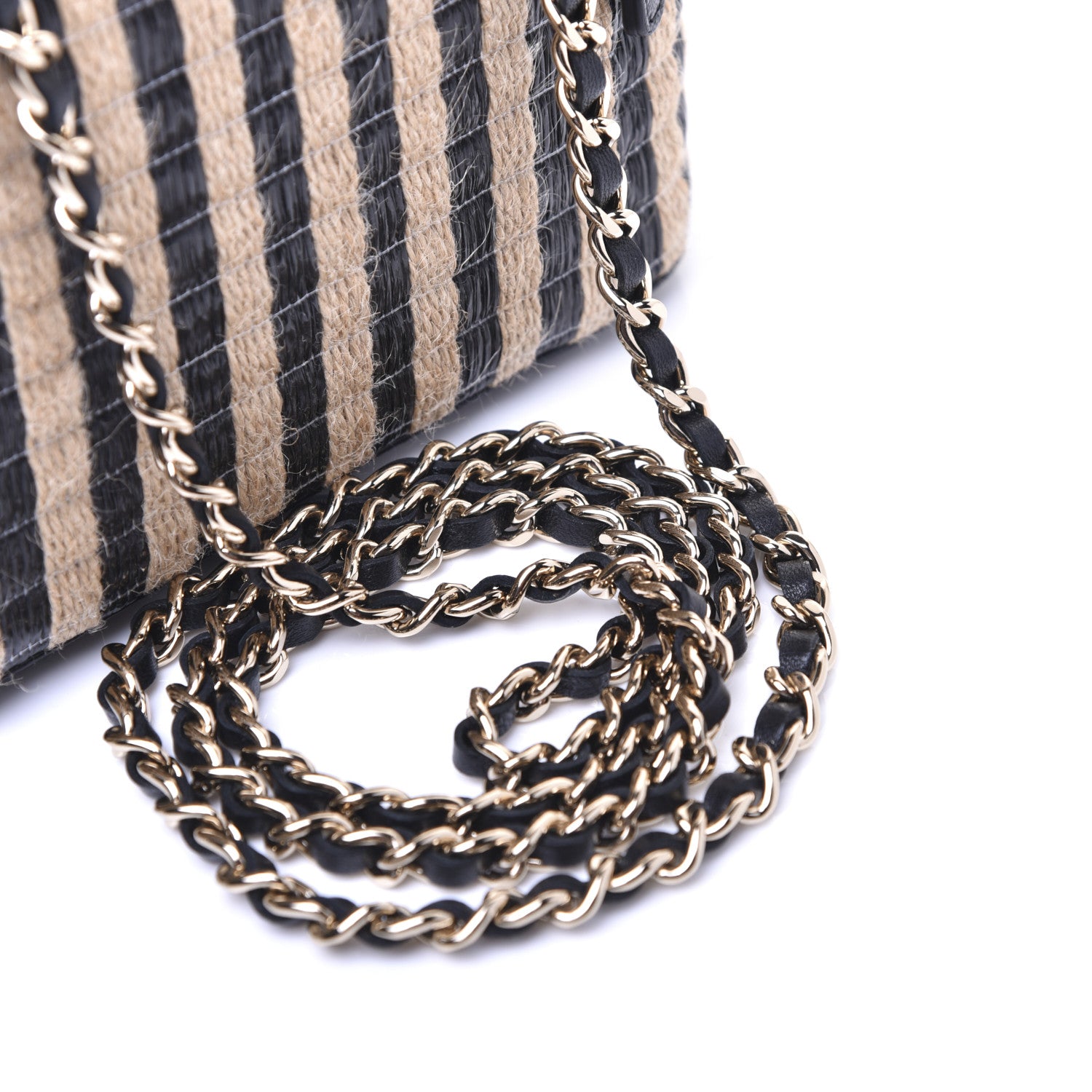Chanel Raffia Jute Striped Small Vanity Case With Chain Black Beige 23 of 25