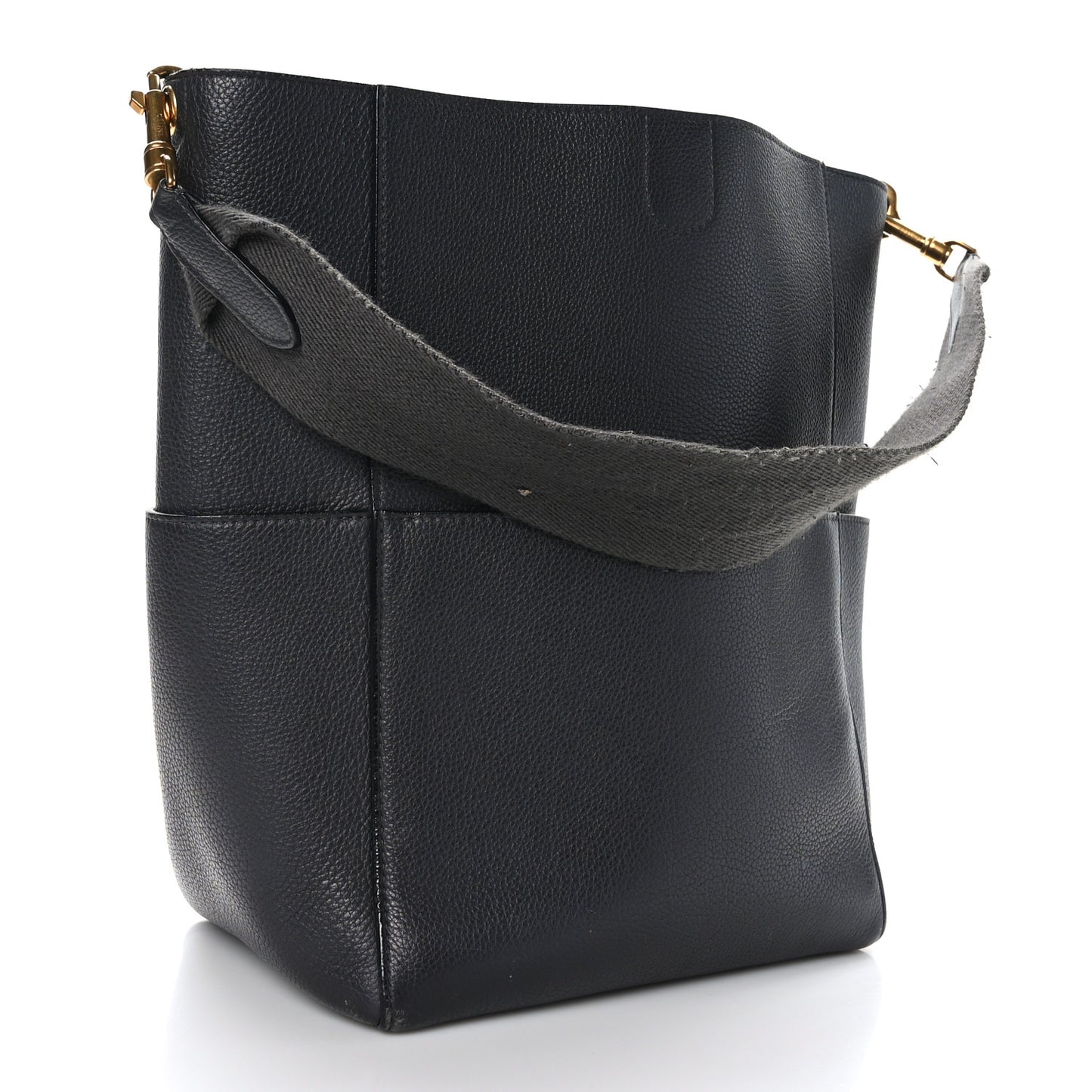 Soft Grained Calfskin Sangle Bucket Bag Grey