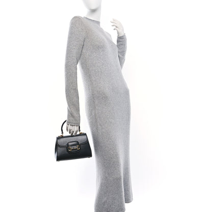 Gucci Glazed Textured Calfskin Mini Horsebit 1955 Top Handle Flap Bag Black 2 of 10