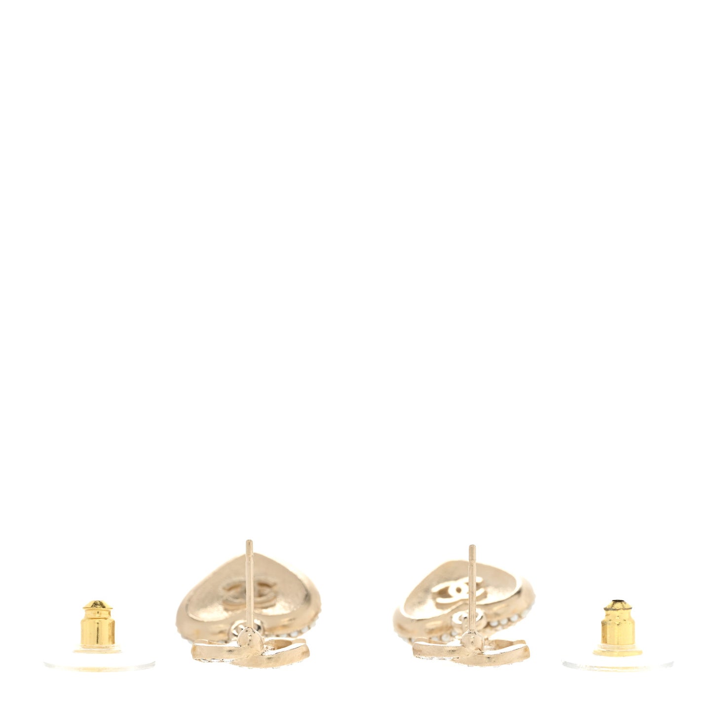 Pearl Crystal CC Heart Drop Earrings Gold White