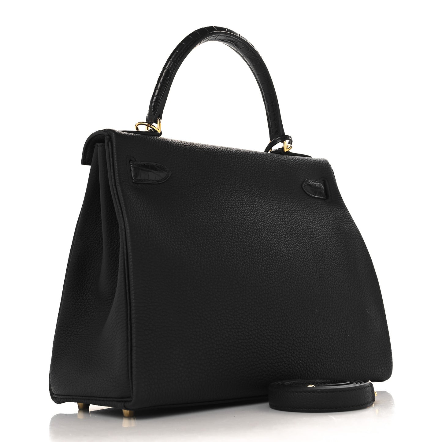 Togo Matte Porosus Crocodile Kelly Retourne Touch 28 Black