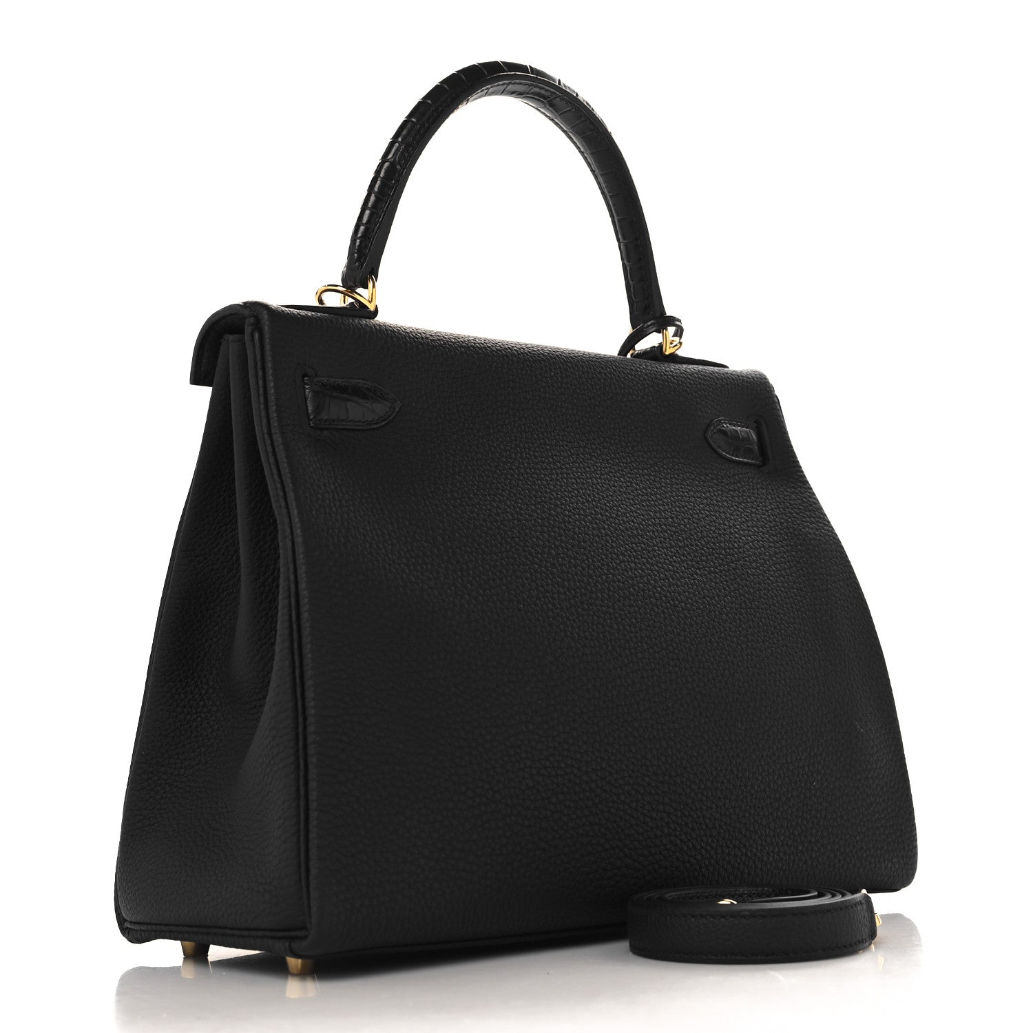 Hermes Togo Matte Porosus Crocodile Kelly Retourne Touch 28 Black 3 of 11