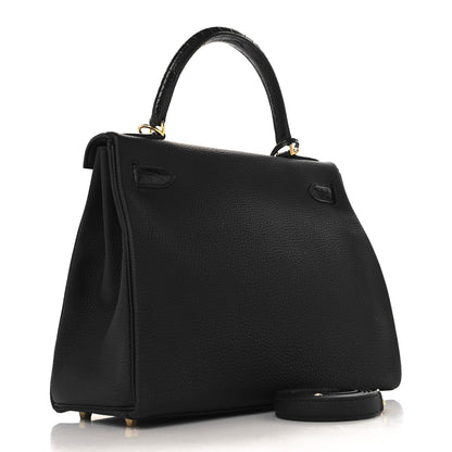 Hermes Togo Matte Porosus Crocodile Kelly Retourne Touch 28 Black 3 of 11