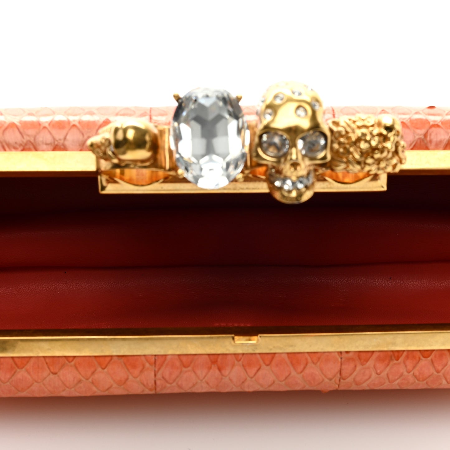 Snakeskin Knuckle Box Clutch Orange