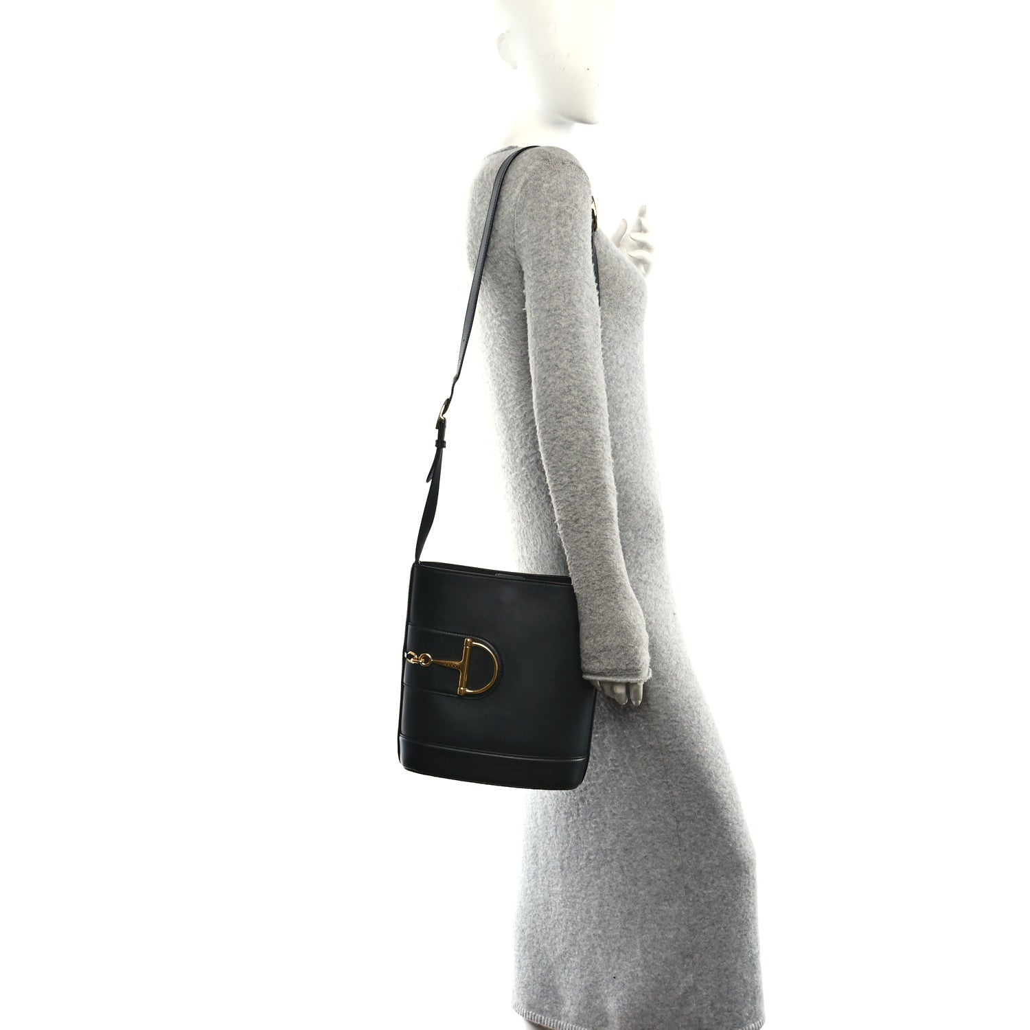 Gucci Arabella Calfskin Horsebit 73 Medium Bucket Bag Black 2 of 10
