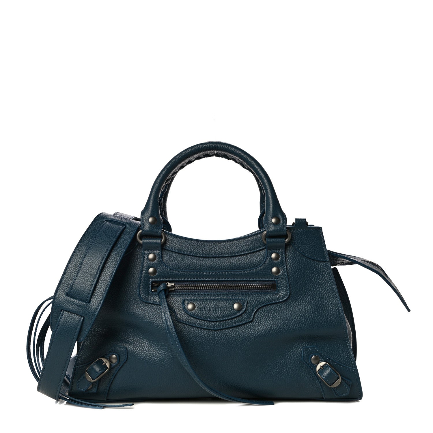 Balenciaga Grained Calfskin Neo Classic Silver Hardware S City Petrol Blue 2 of 8