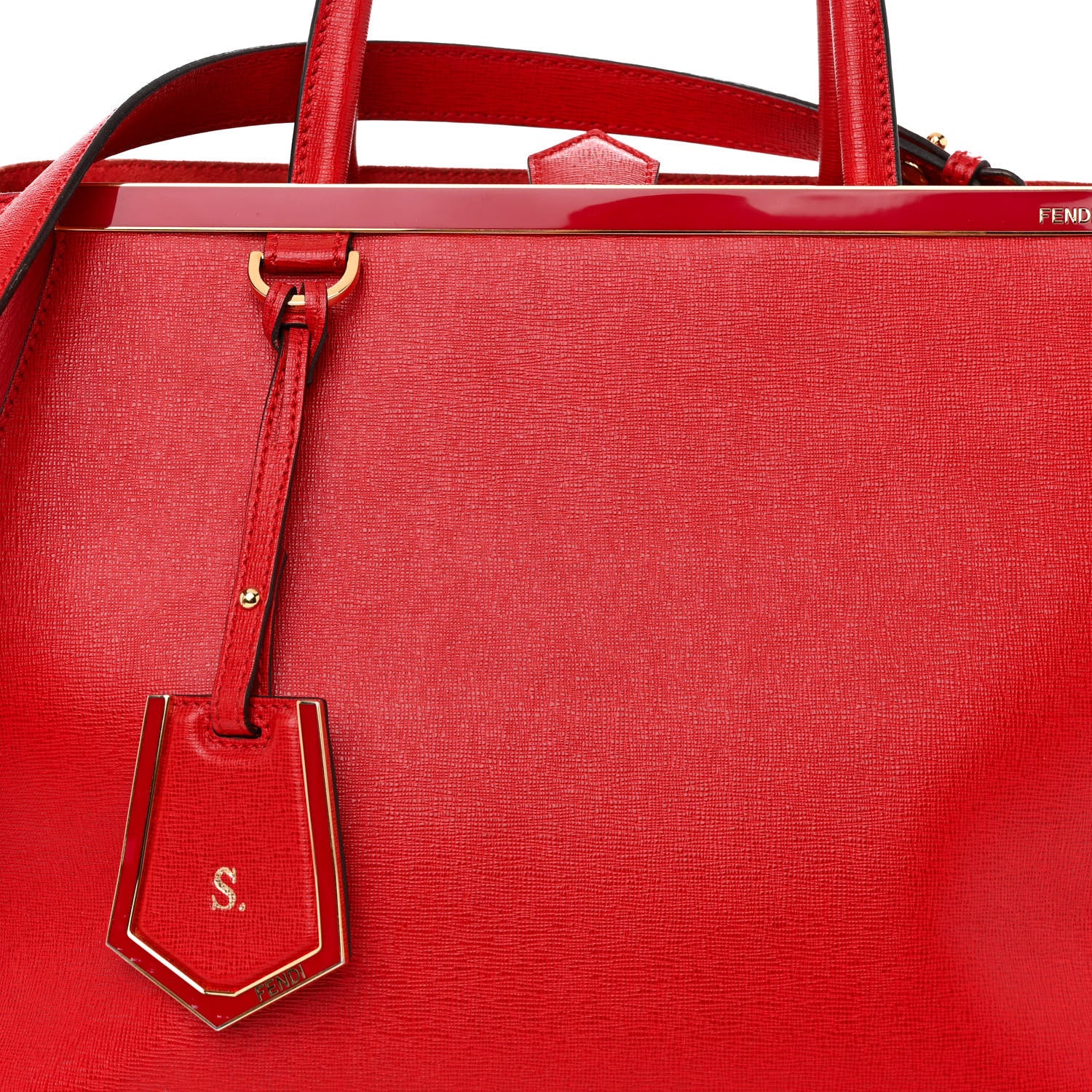 Fendi Vitello Elite Flamingo Regular 2Jours Tote Rosso Fiamma 7 of 13