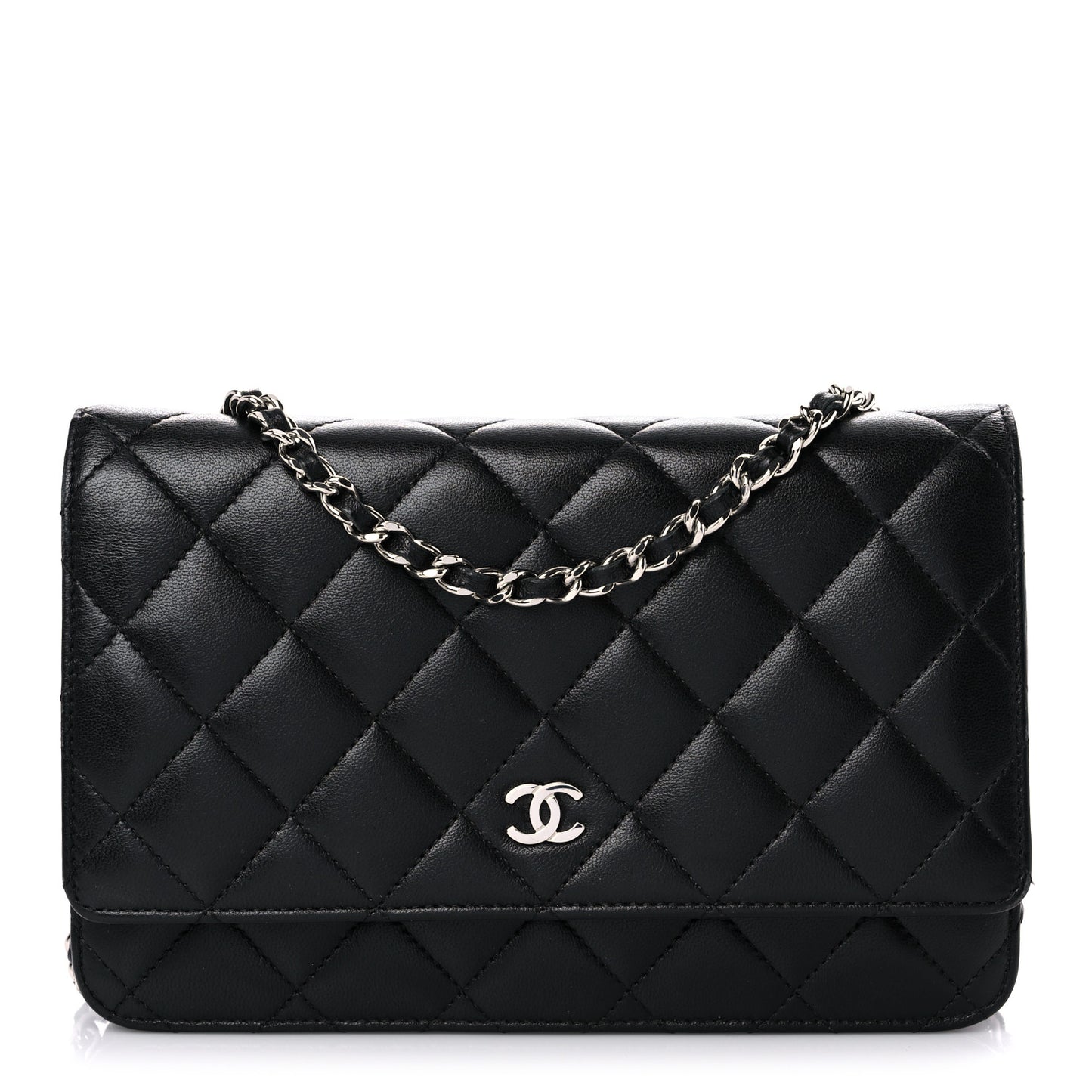 Lambskin Quilted Wallet On Chain WOC Black