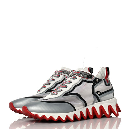 Christian Louboutin Patent Mesh Denim Rete Sharkina Flat Sneakers 38 Blue White 3 of 8