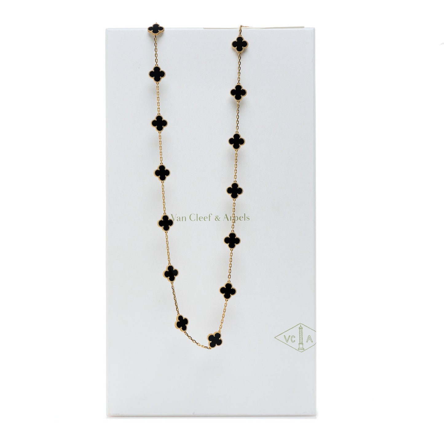 18K Yellow Gold Black Onyx 20 Motifs Vintage Alhambra Necklace