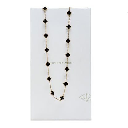 Van Cleef & Arpels 18K Yellow Gold Black Onyx 20 Motifs Vintage Alhambra Necklace 7 of 7