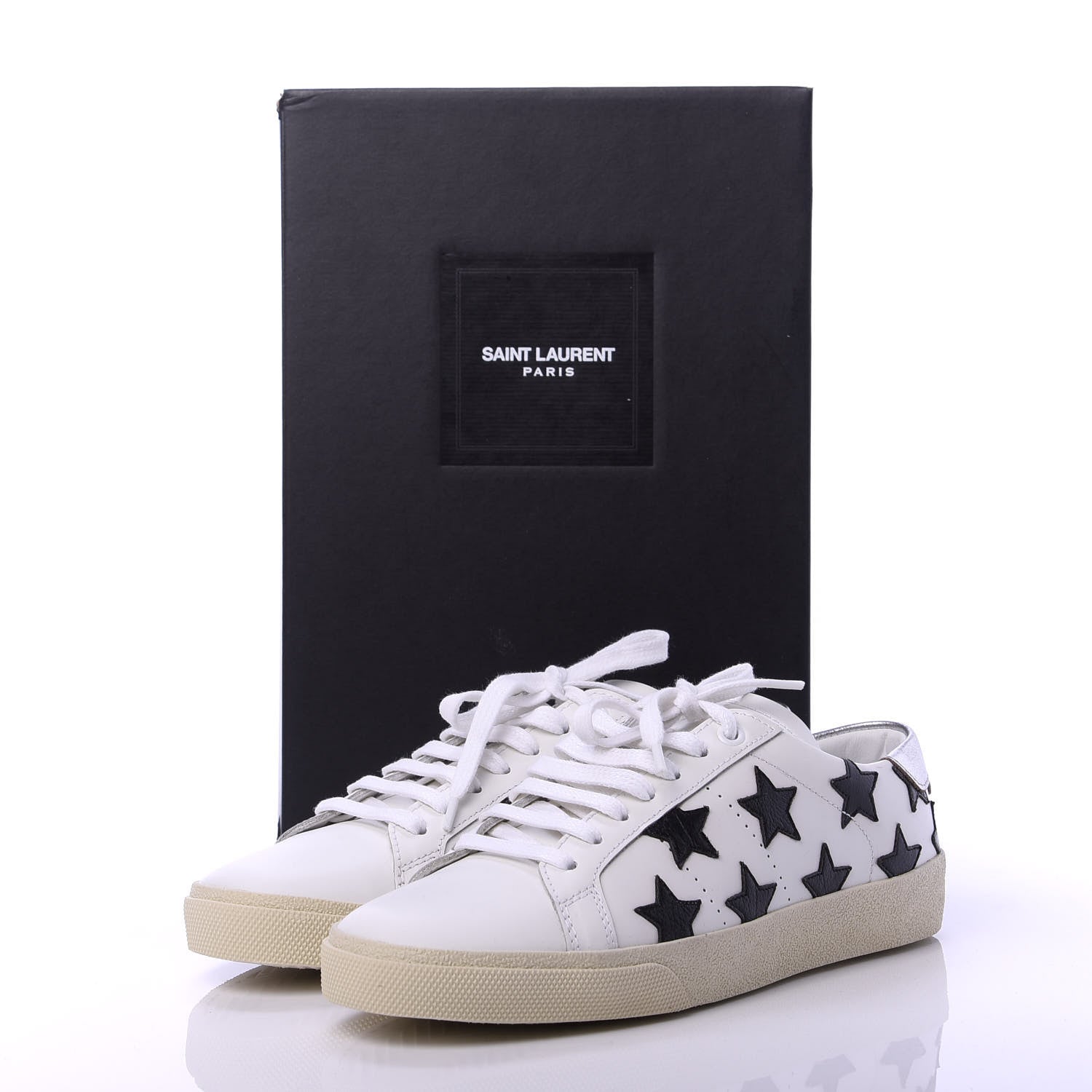 Saint Laurent Calfskin Star Court Sneakers 39 White Black 10 of 10