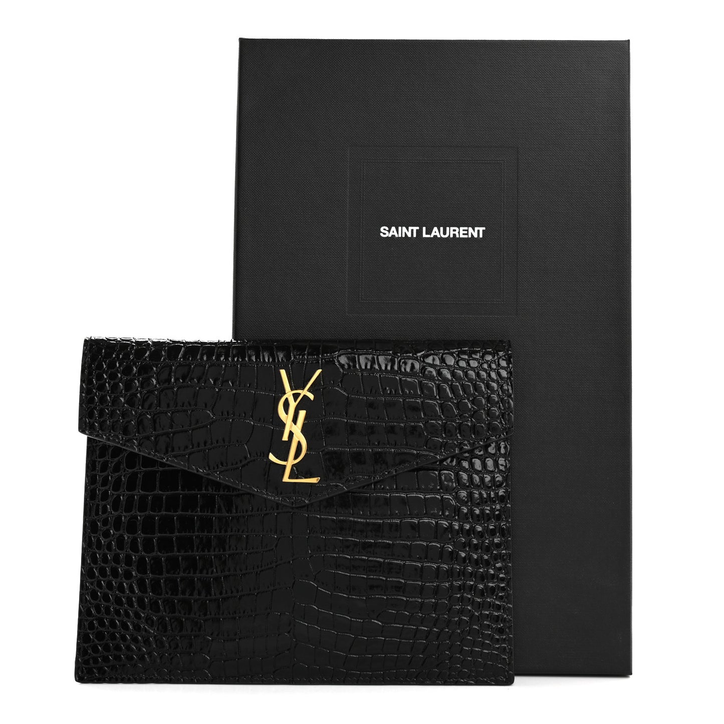 Calfskin Crocodile Embossed Monogram Uptown Baby Pouch Black