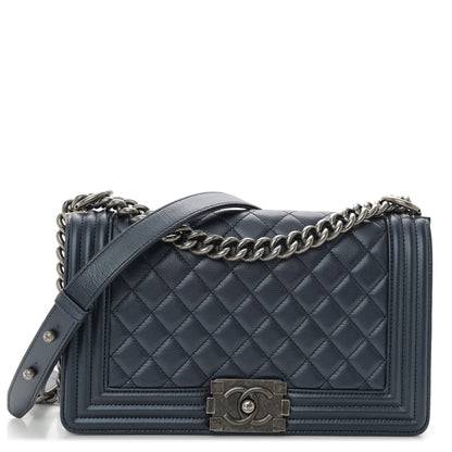 Chanel Metallic Caviar Quilted Medium Boy Flap Navy 1 of 10