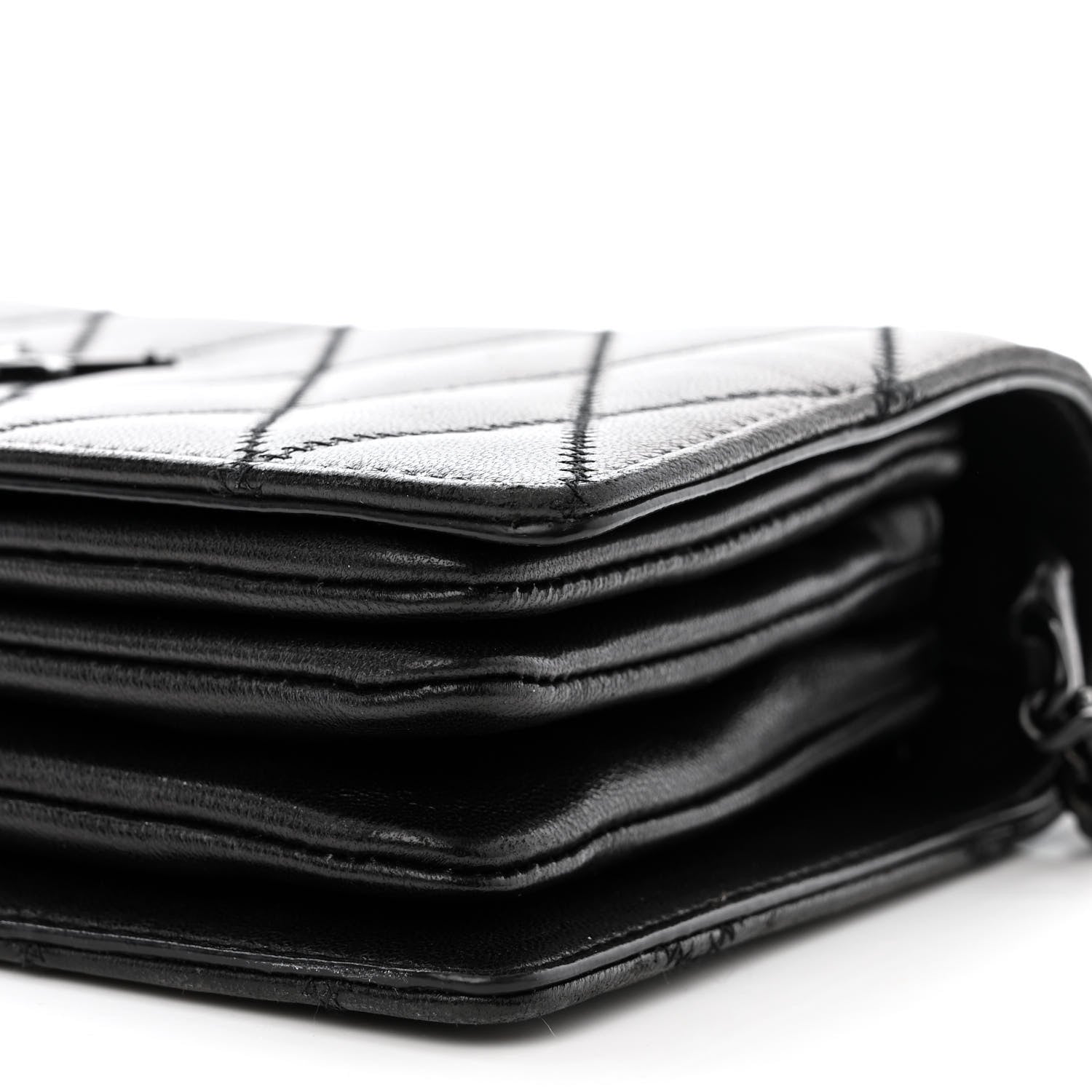 Saint Laurent Lambskin Diamond Quilted Monogram Angie Chain Bag Black 10 of 11