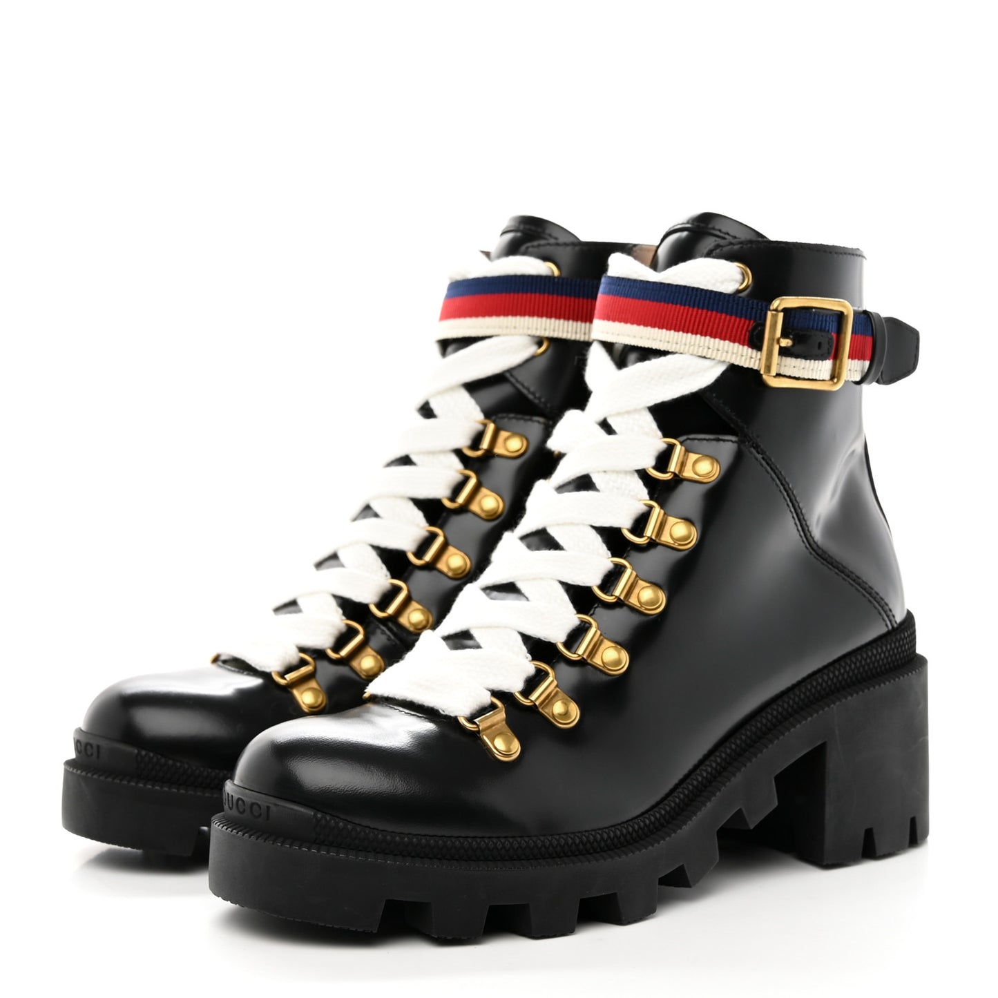 Calfskin Sylvie Web Lace Up Combat Boots 35 Black