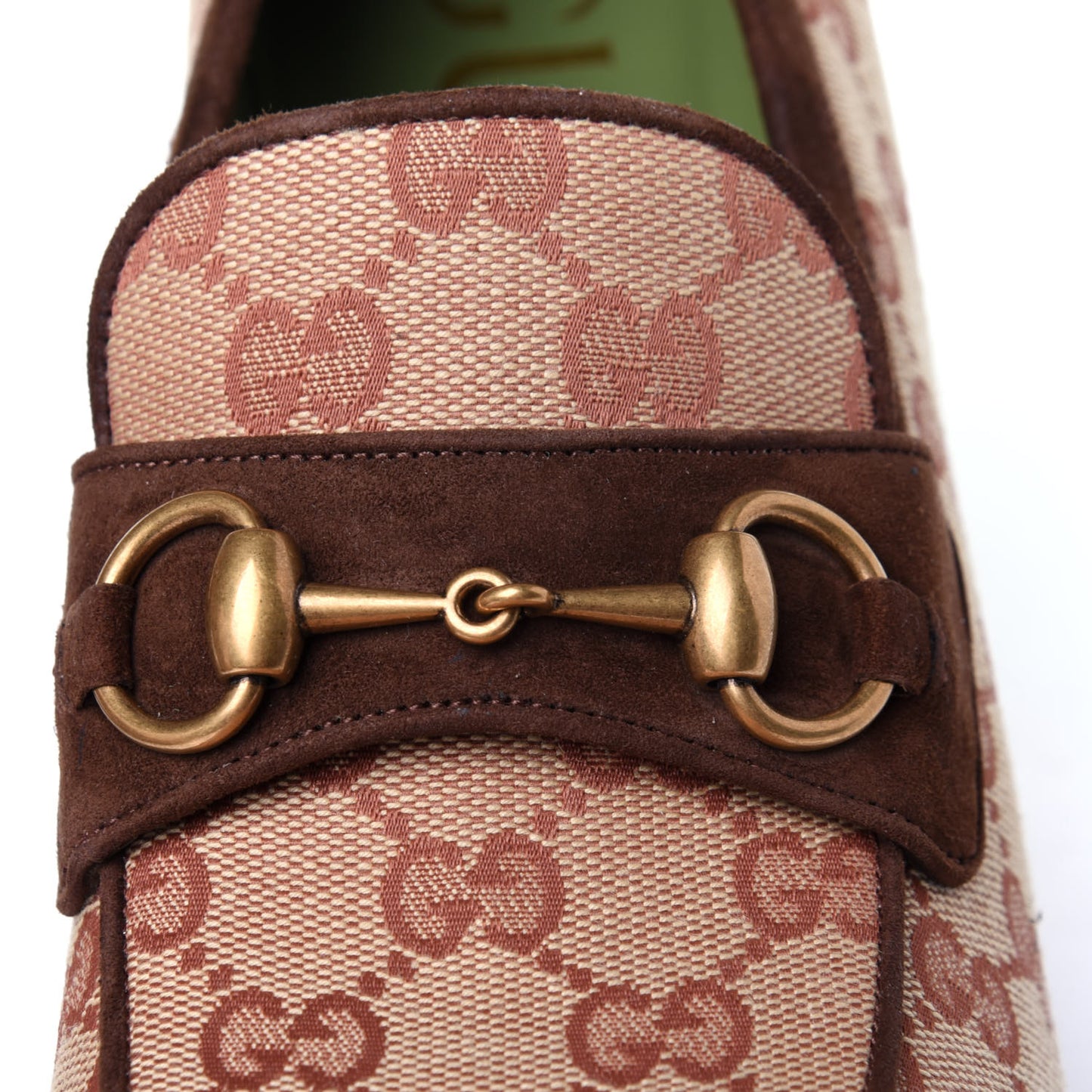 GG Monogram Suede Houdan Mid Heel Platform Loafers 41 Beige Ruggine Maroon