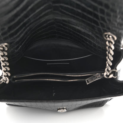 Saint Laurent Calfskin Crocodile Embossed Medium West Hollywood Monogram Fold-Over Black 8 of 23